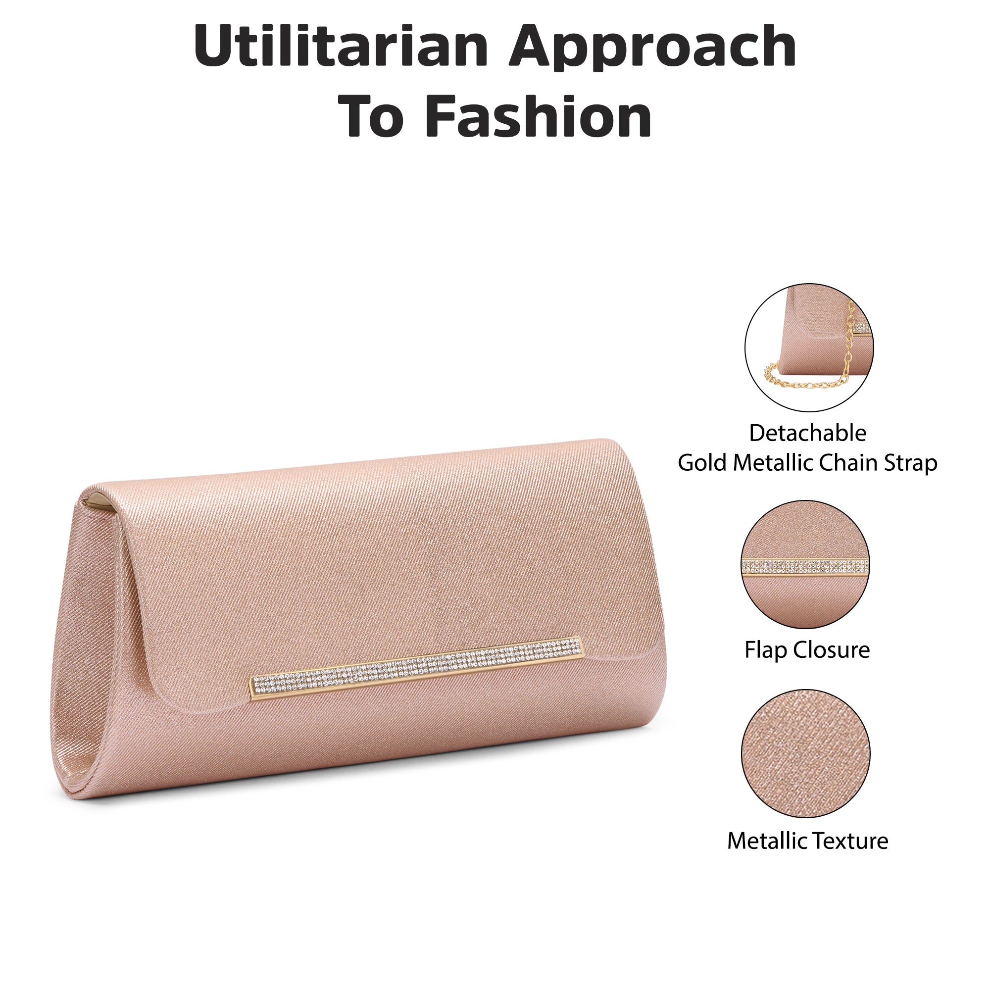 Churchill Rectagular Flap Over Frame Clutch Rose Gold