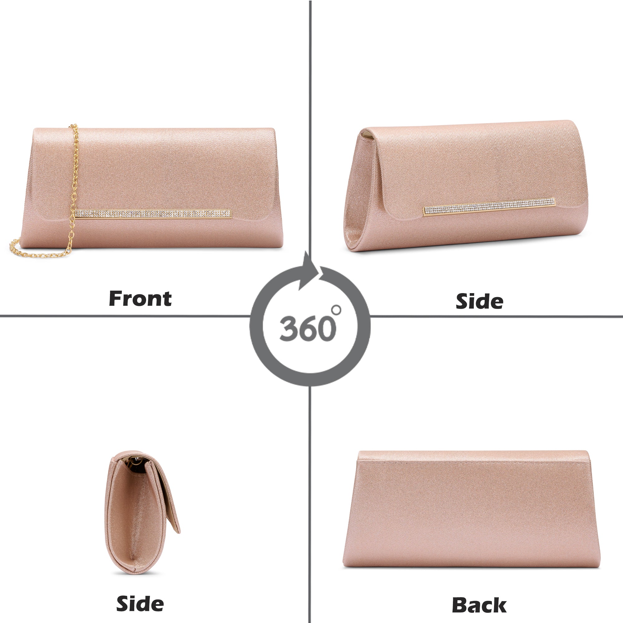 Churchill Rectagular Flap Over Frame Clutch Rose Gold