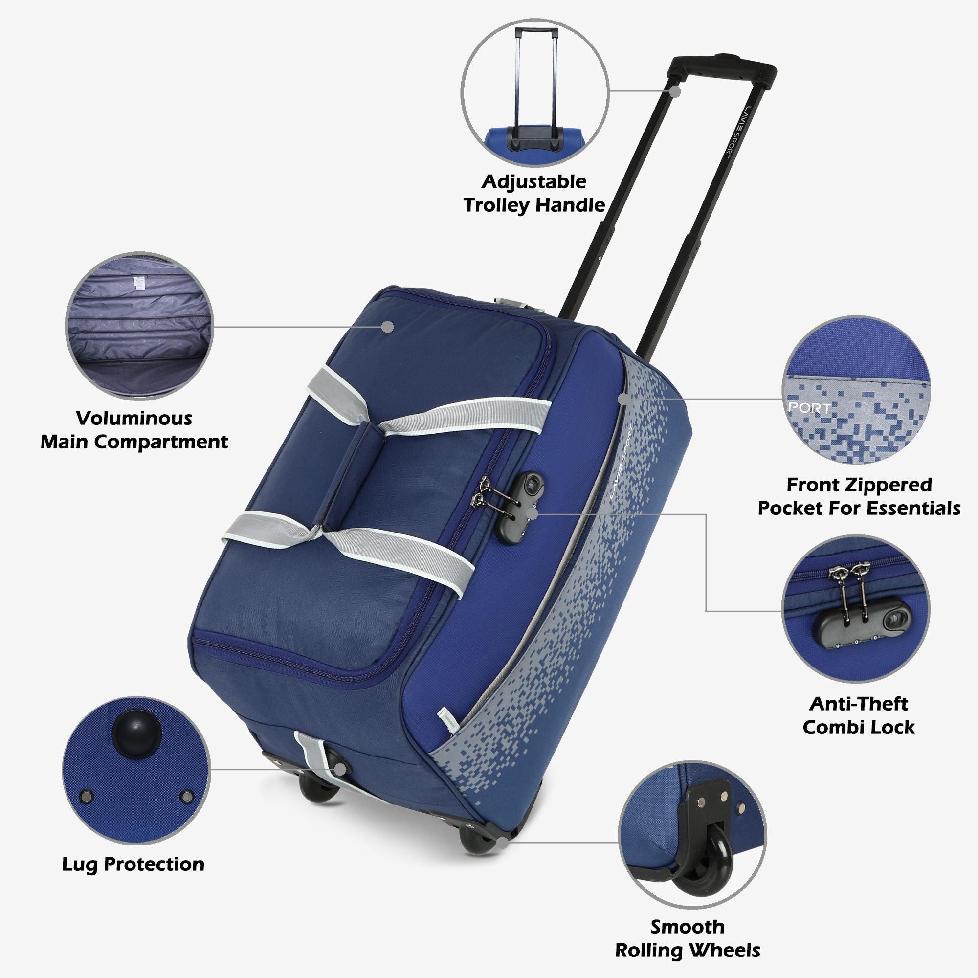 Pixel Wheel Duffle Bag Navy