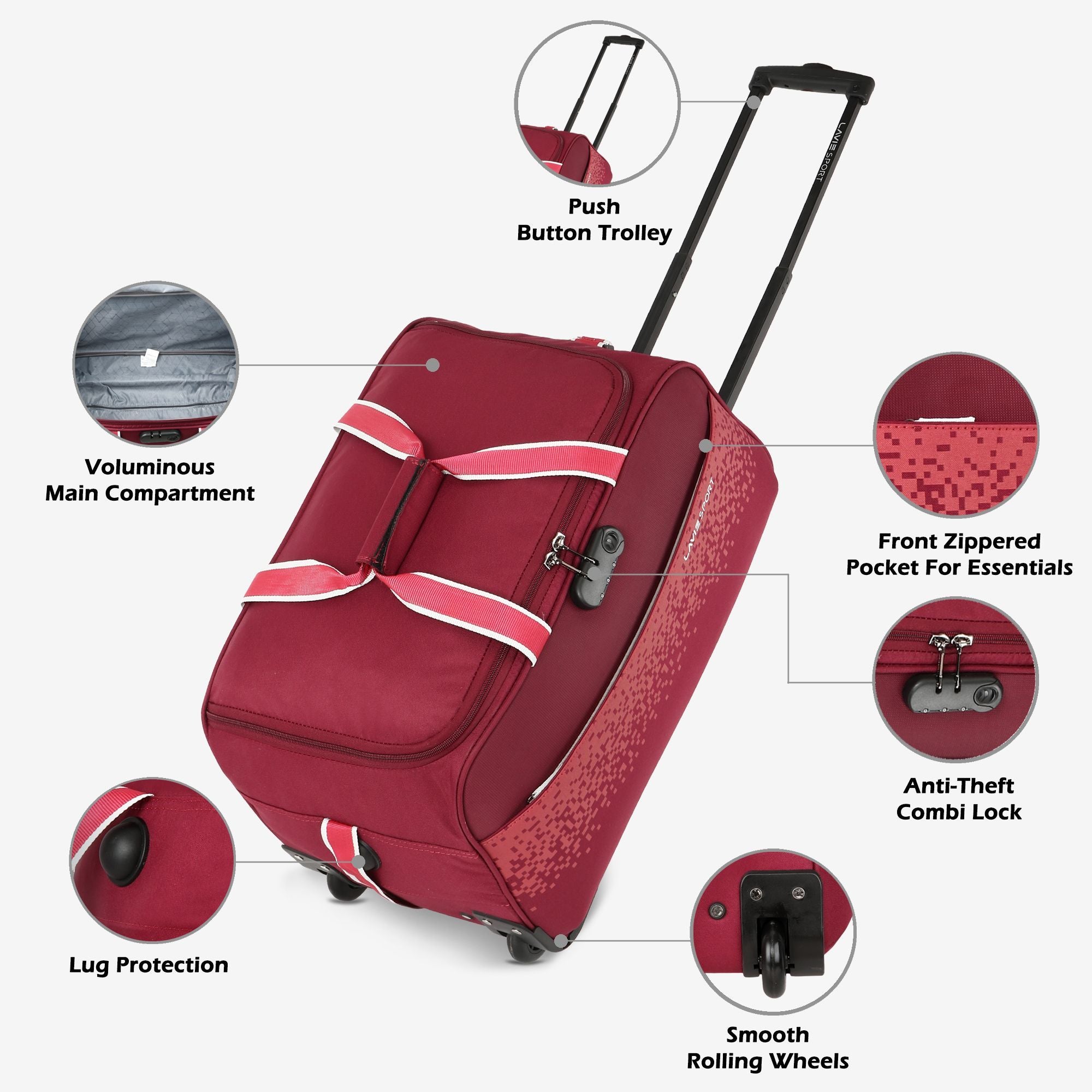 Lavie Sport Cabin Size 56 Litre Pixel Wheel Duffle Bag| | 2 Wheel Duffle Bag Navy - Lavie World