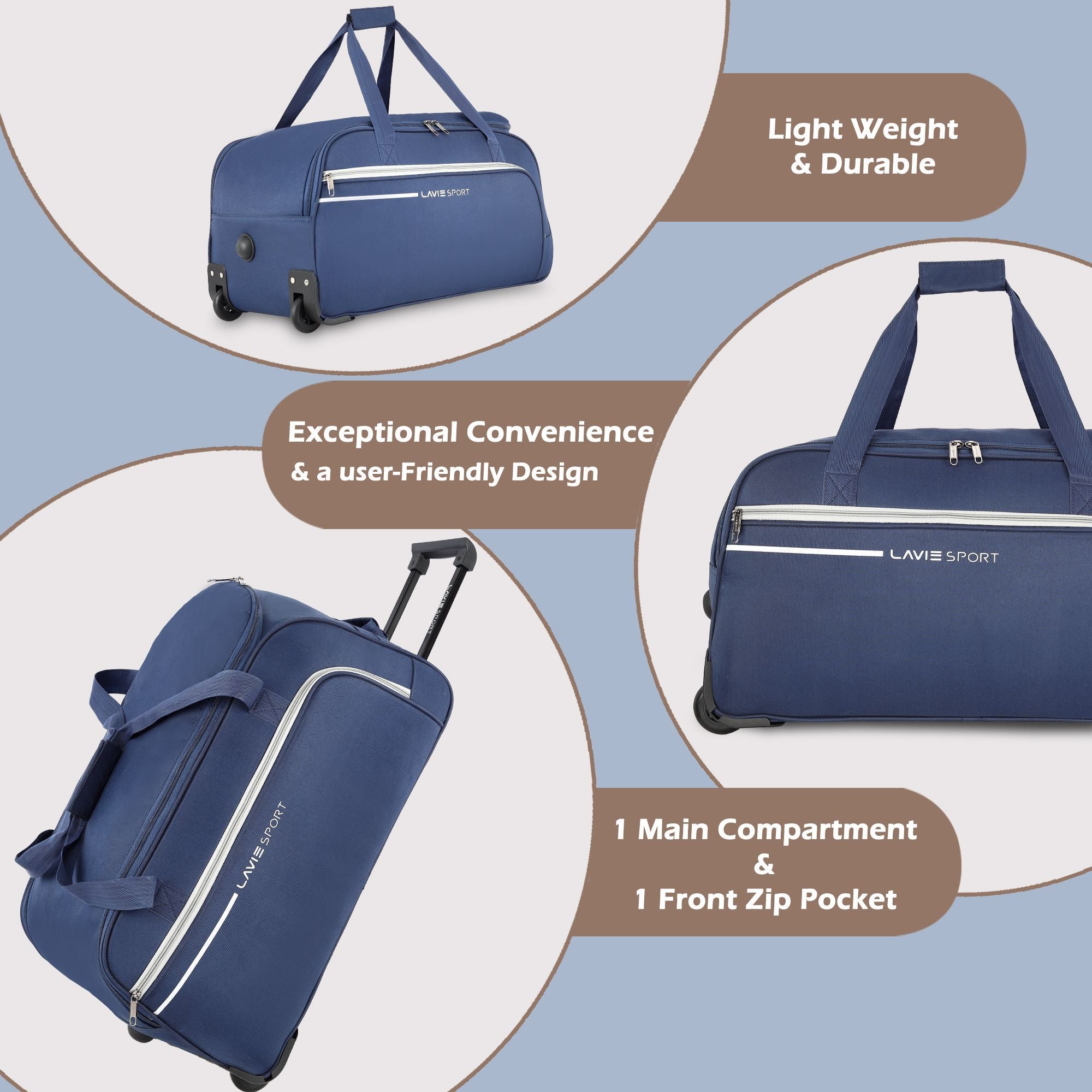 Lavie Sport Large Size 62 Cms Galactic Wheel Duffle Bag | Navy - Lavie World