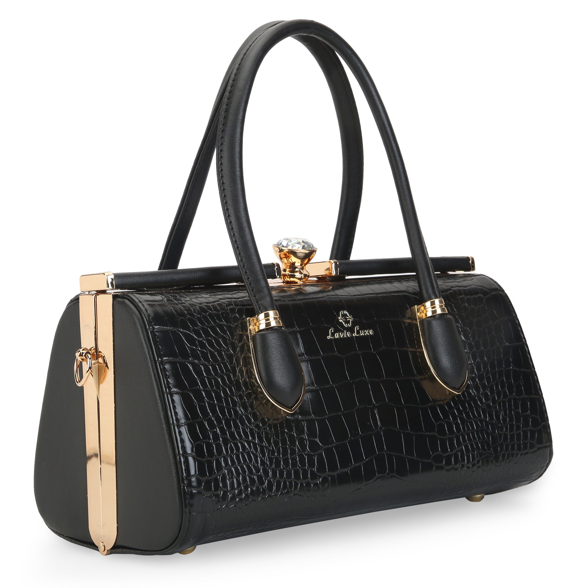 Lavie Luxe Black Medium Women's Dazzle Frame Satchel Bag