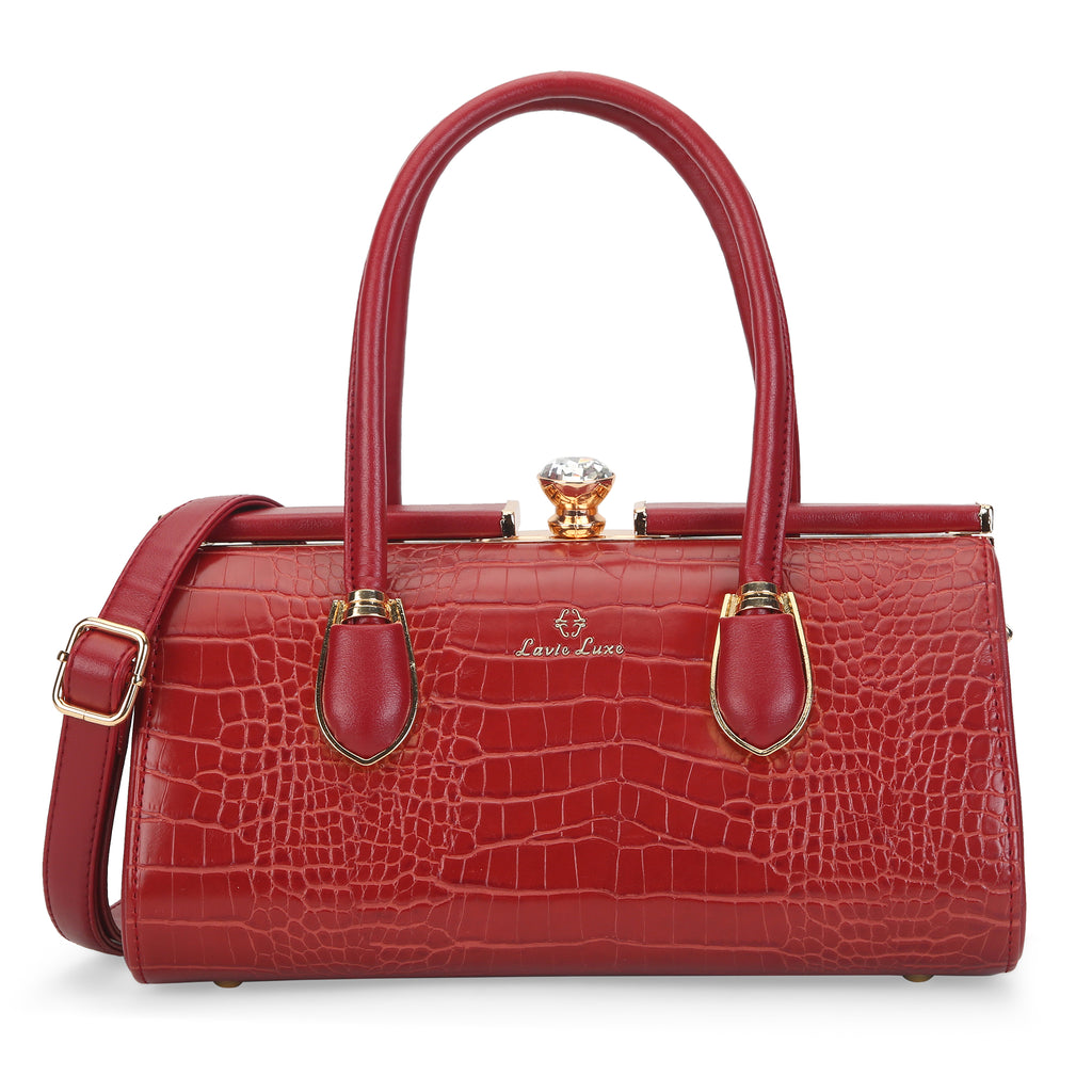 Lavie Luxe Dark Red Medium Women's Dazzle Frame Satchel Bag
