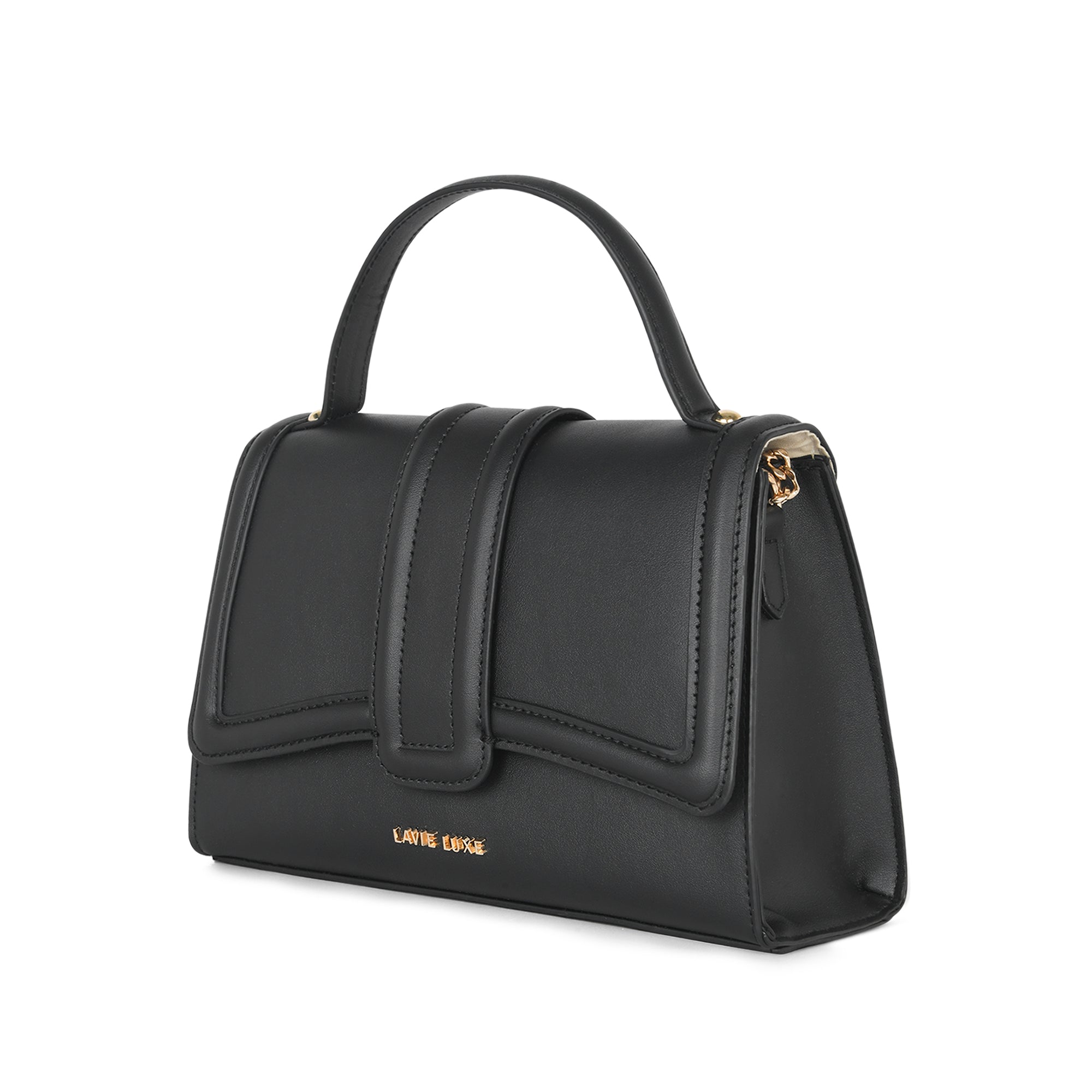 Lavie Luxe Black Medium Women's Bubble Flap Satchel Bag