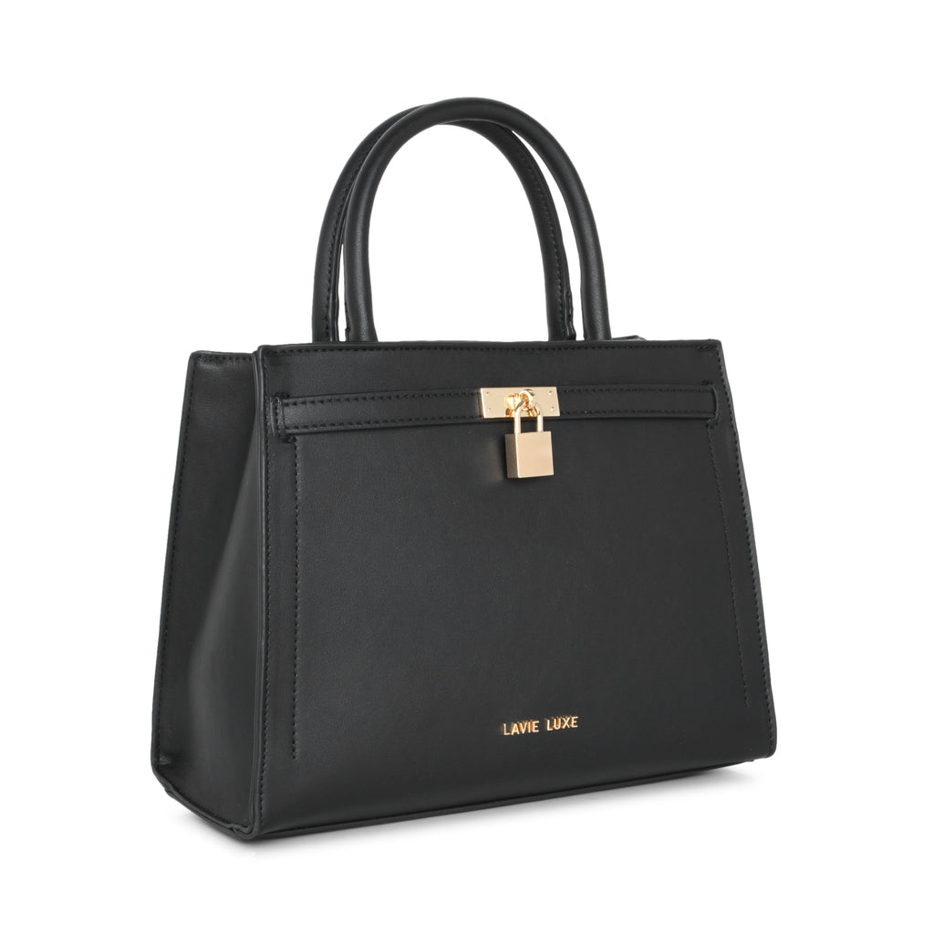 Lavie Luxe Black Medium Women's Lock Satchel Bag