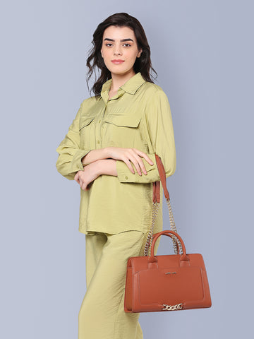 Lavie Luxe Tan Medium Women's Chain Satchel Bag