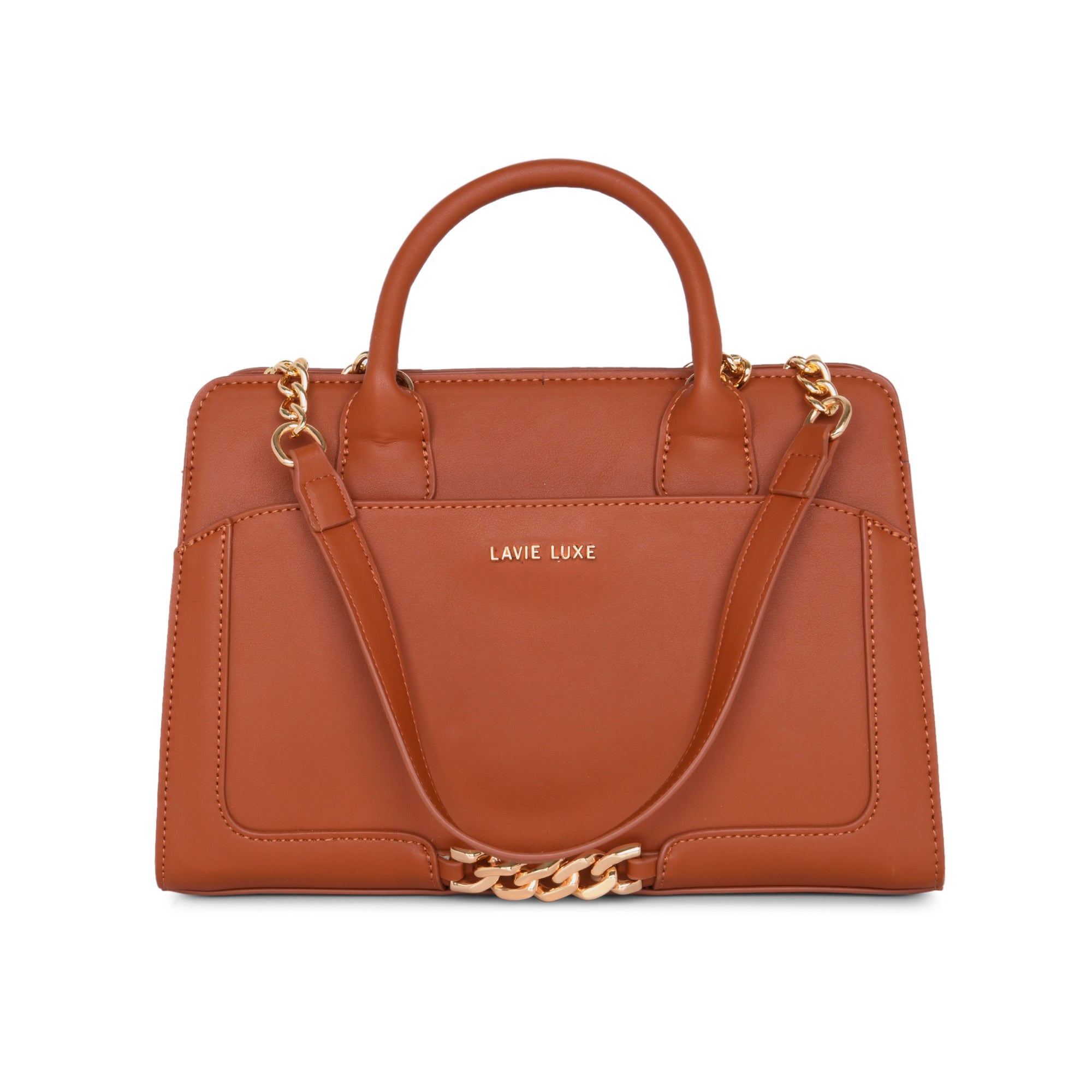 Lavie Luxe Tan Medium Women's Chain Satchel Bag