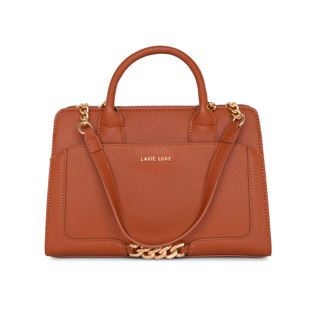 Lavie Luxe Tan Medium Women's Chain Satchel Bag
