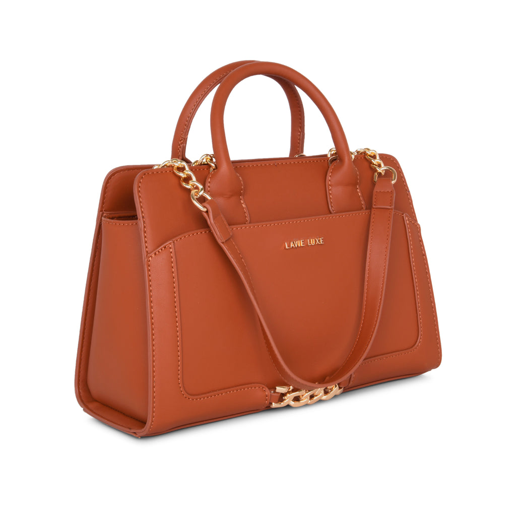 Lavie Luxe Tan Medium Women's Chain Satchel Bag