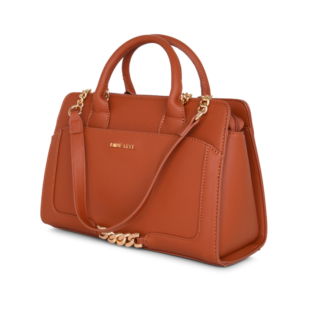 Lavie Luxe Tan Medium Women's Chain Satchel Bag