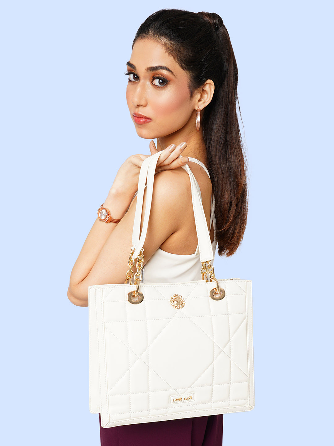 Lavie Luxe Diobox Off White Large Women's Satchel