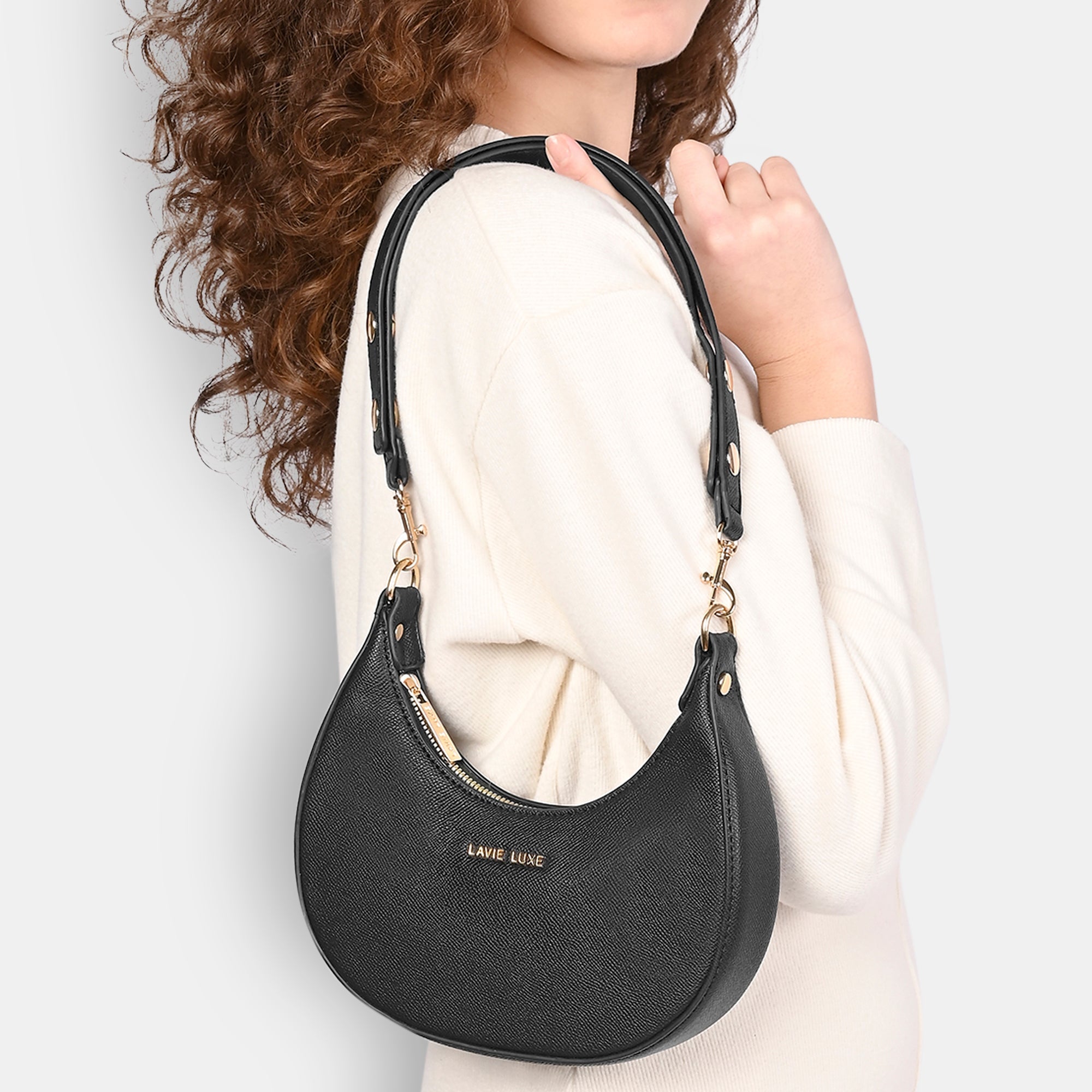 Lavie Luxe Black Small Women's Cres Hobo Bag