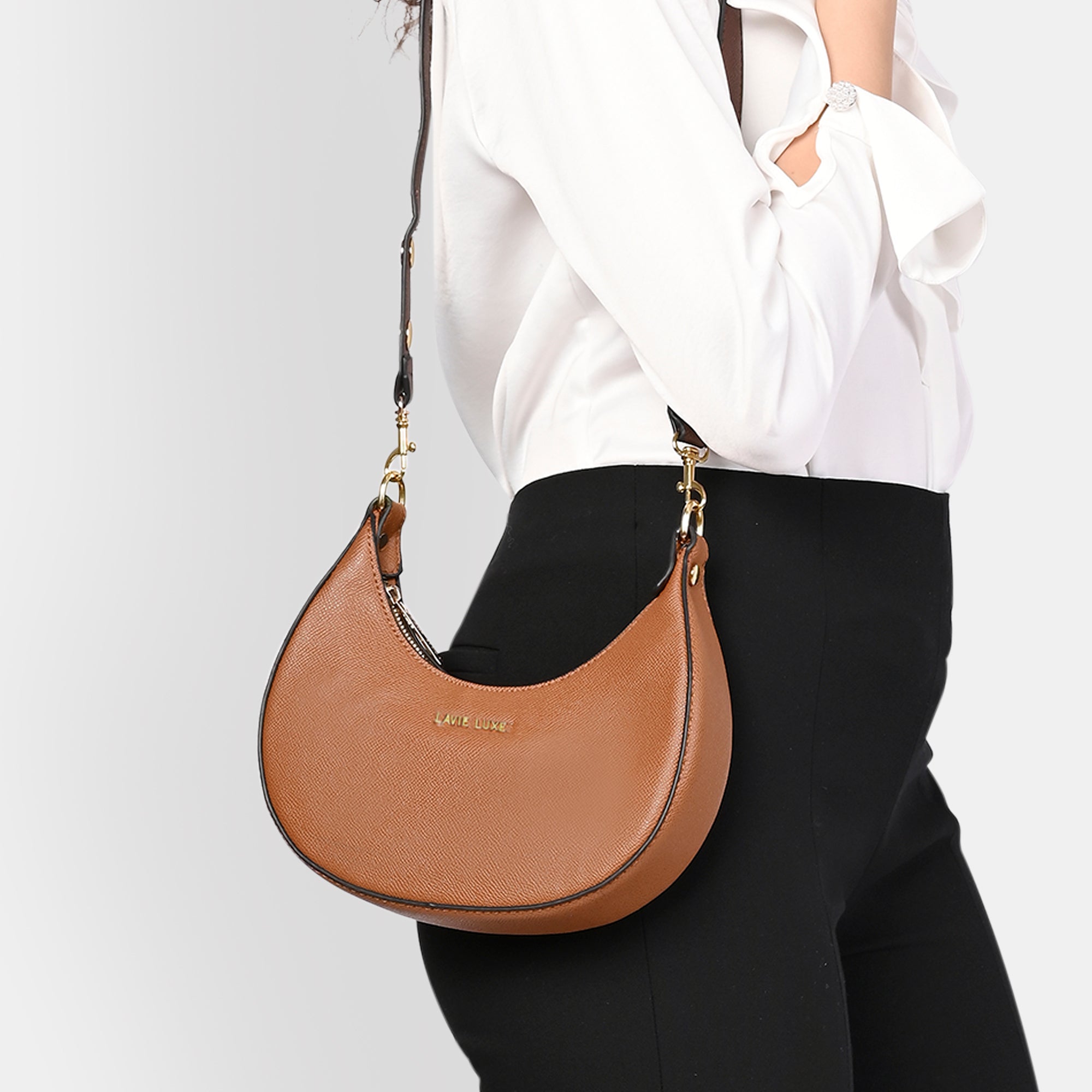 Lavie Luxe Tan Small Women's Cres Hobo Bag