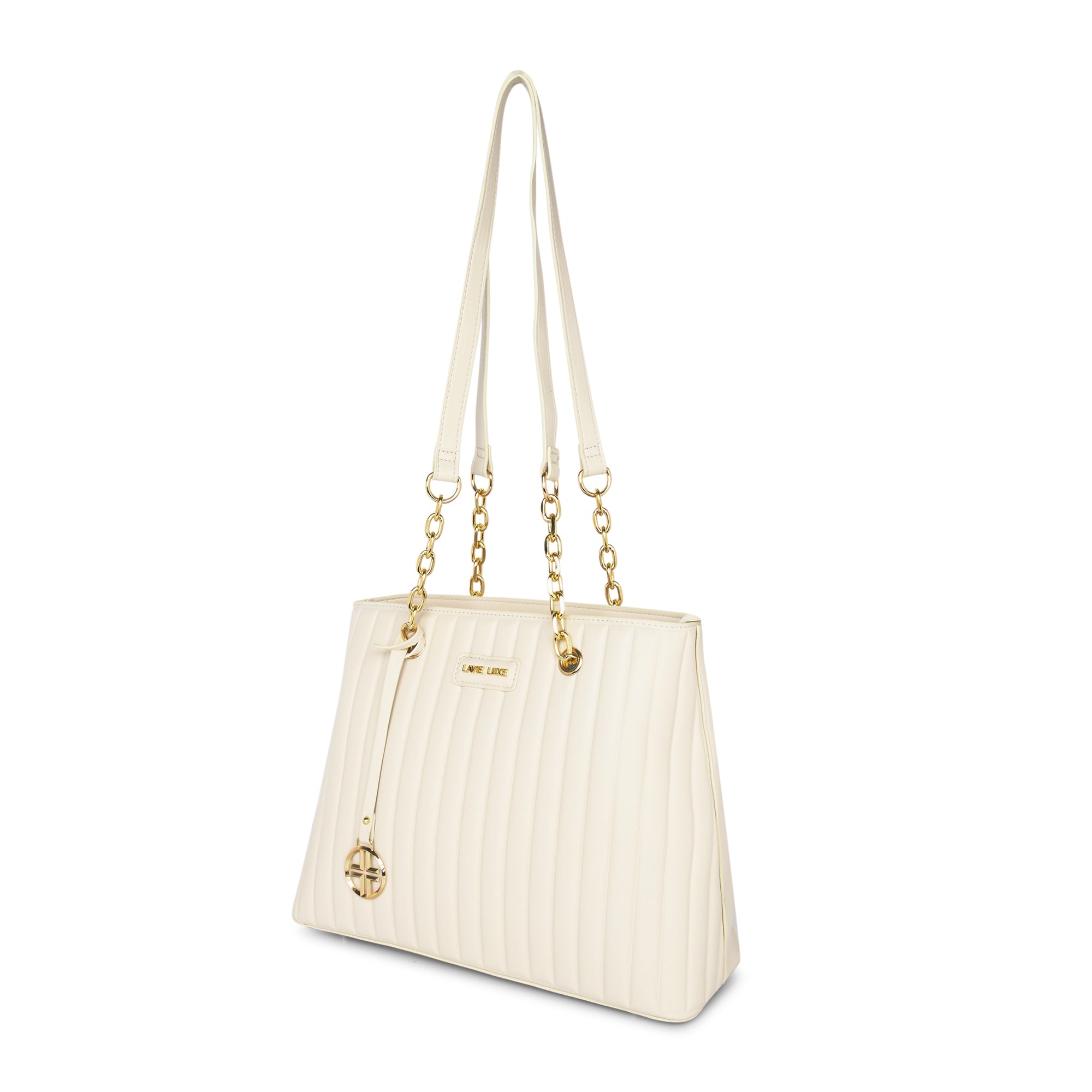 Lavie Luxe Off White Medium Women's Trapez Satchel Bag
