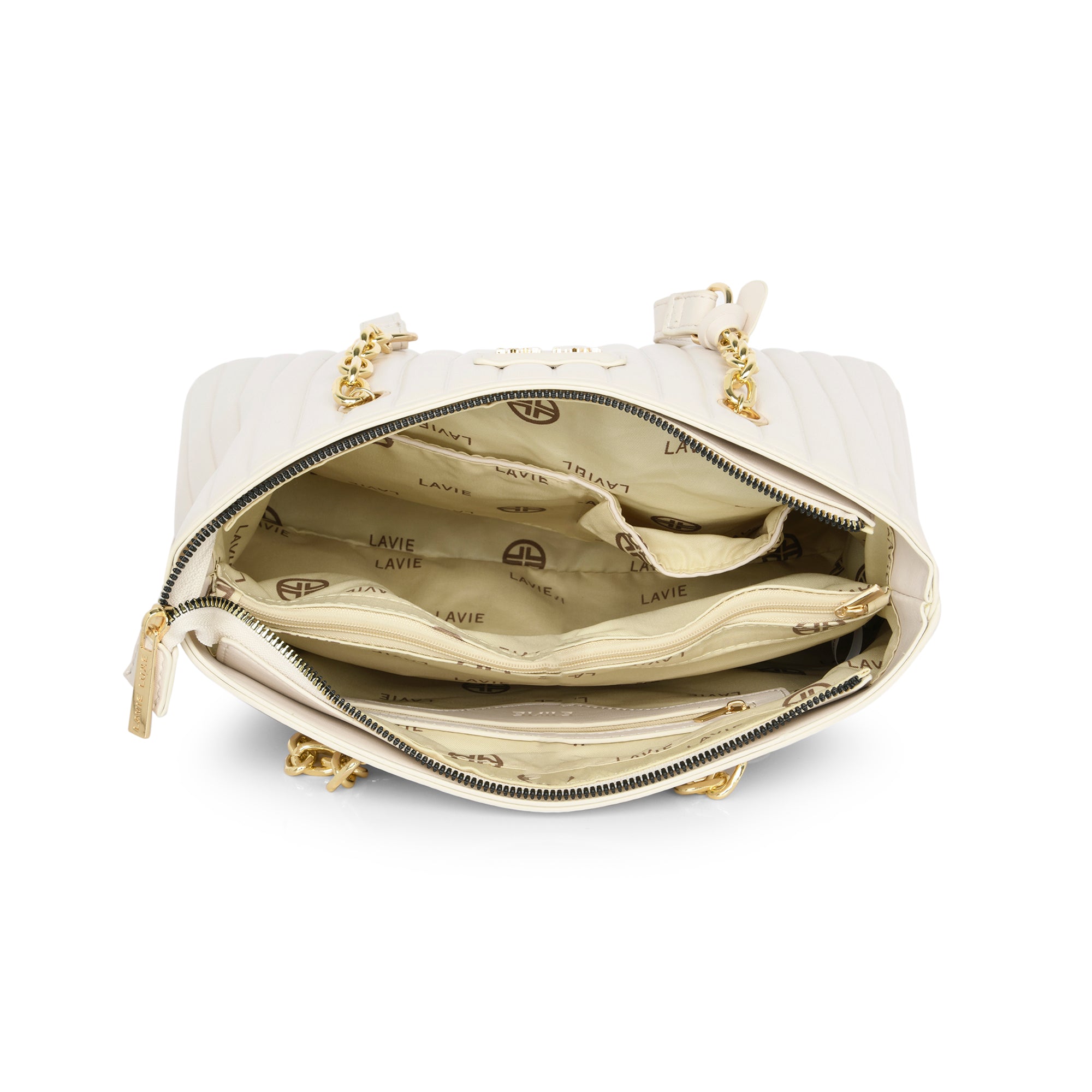 Lavie Luxe Off White Medium Women's Trapez Satchel Bag