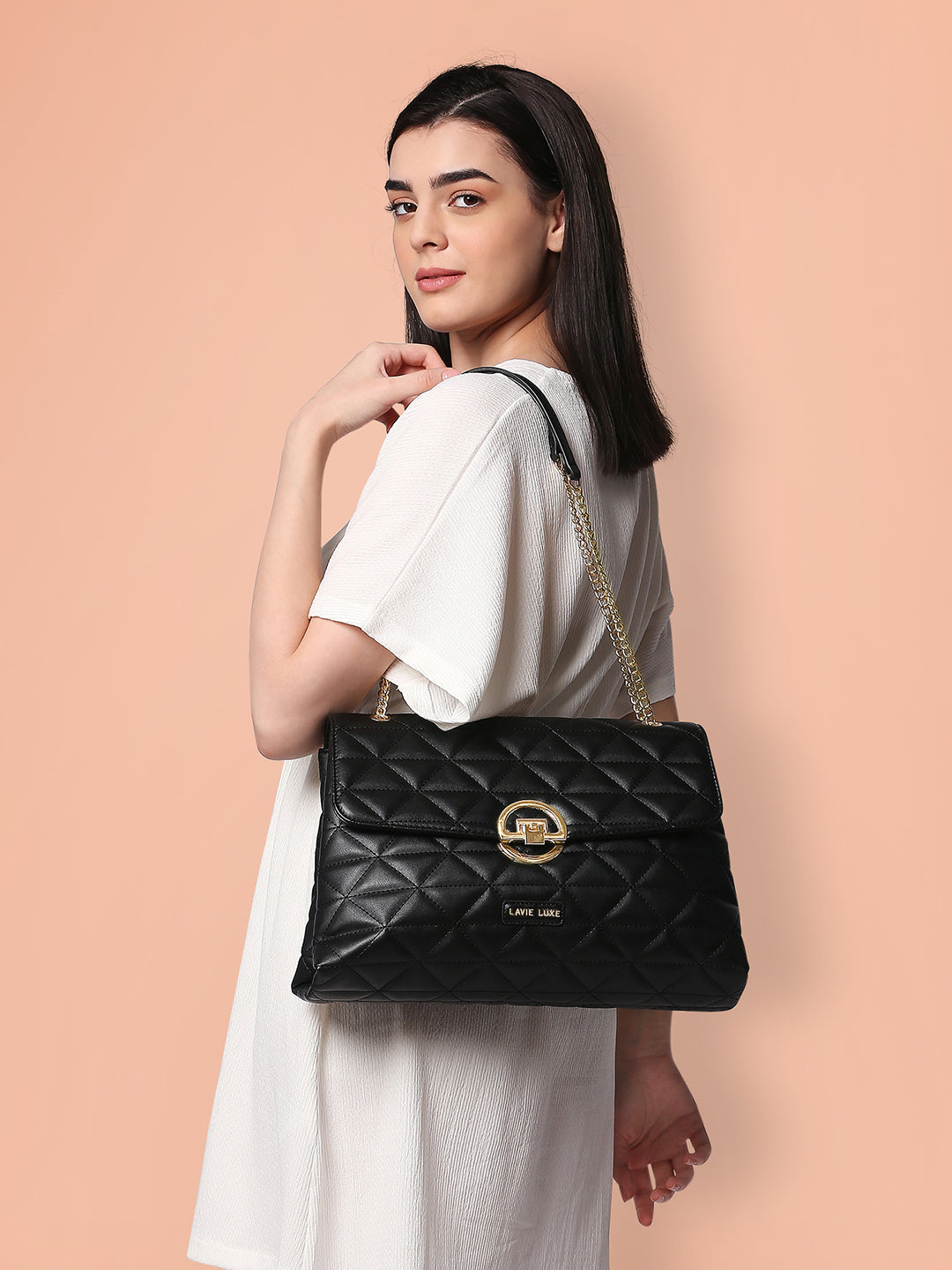 Lavie Luxe Black Large Women's Eden Flap Satchel Bag