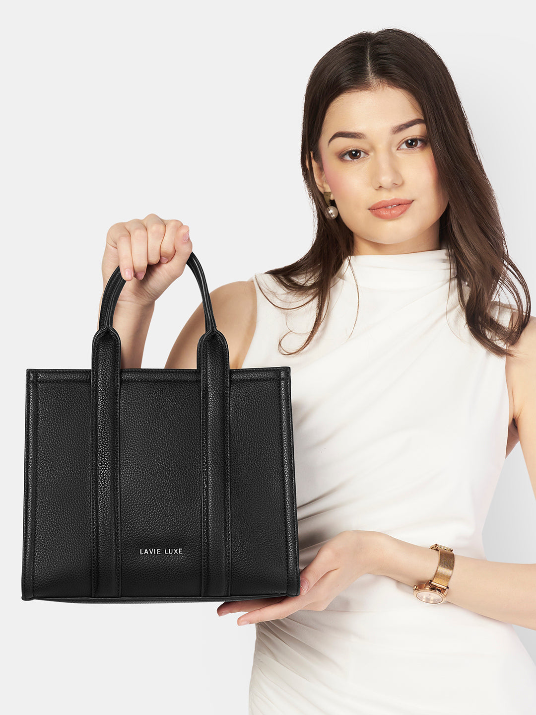 Lavie Luxe Cobs Black Medium Women's Satchel