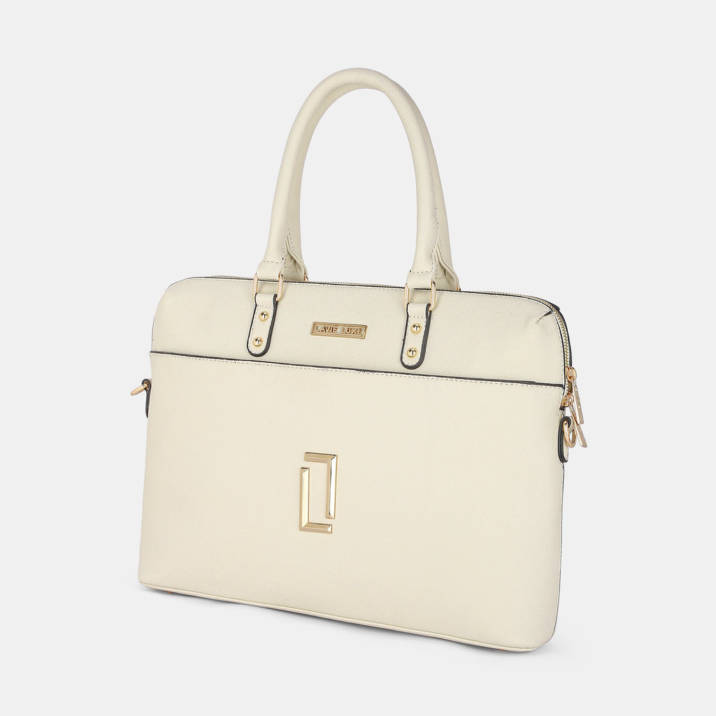 Lavie Luxe Welsy 1 compartment Off White Large Women's Laptop Handbag