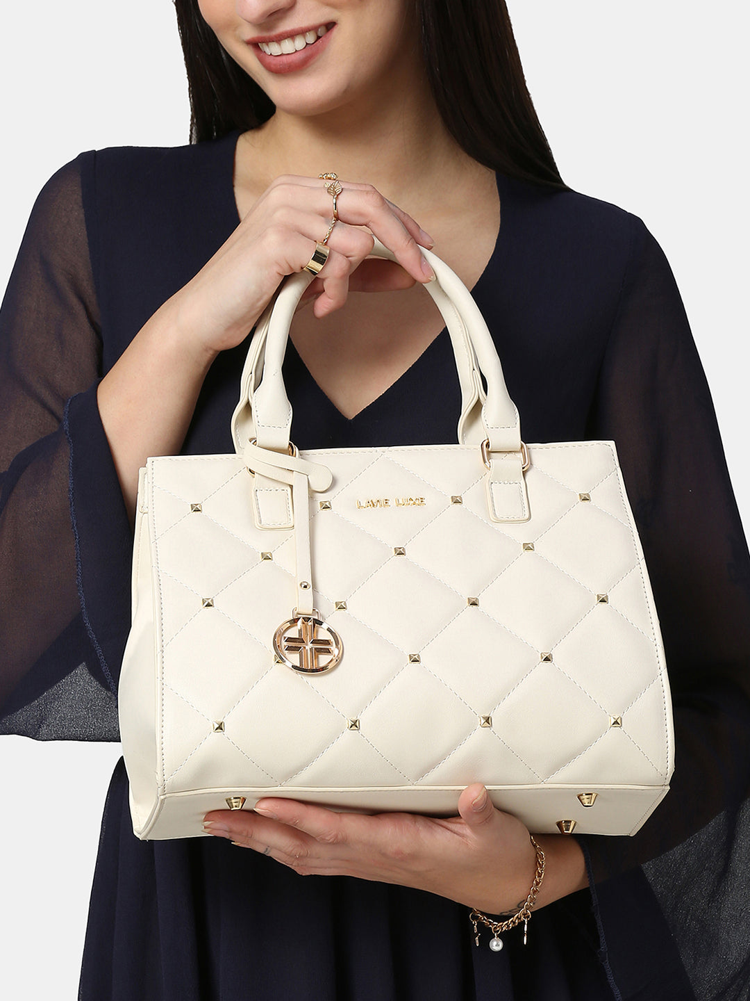Lavie Luxe Stud Shelly Off White Medium Women's Satchel