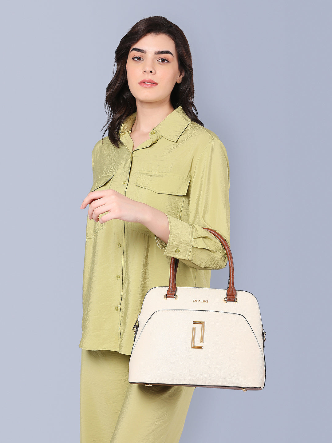 Lavie Luxe Valle Off White Medium Women's Dome Satchel