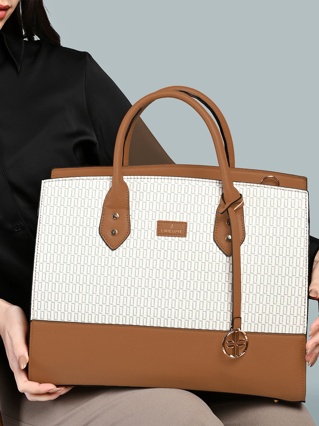 Lavie Luxe Monogram Ellon Off White Large Women's Satchel