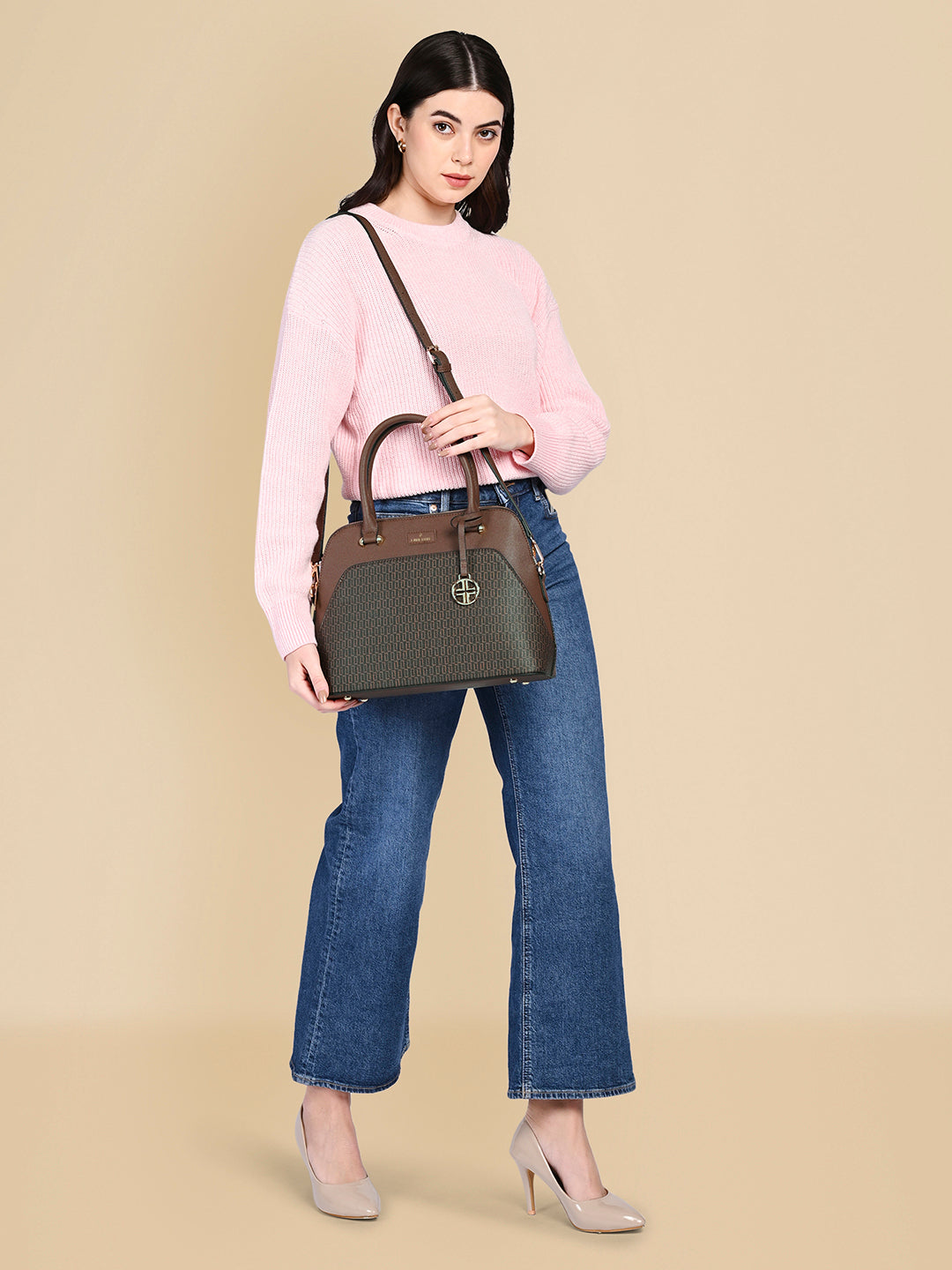 Lavie Luxe Monogram Valle Choco Medium Women's Satchel
