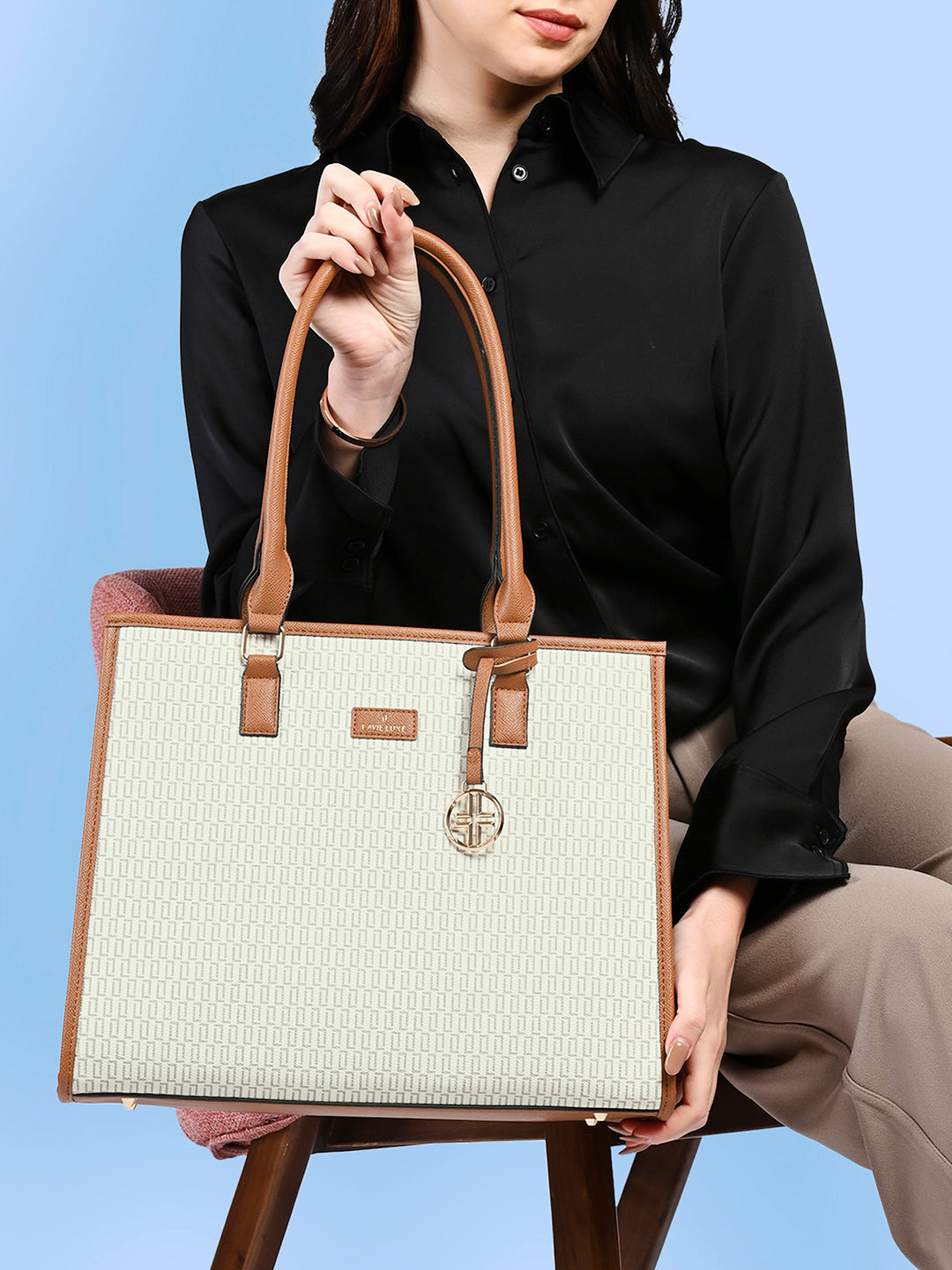Lavie Luxe Monogram Quad Off White Extra Large Women's Satchel