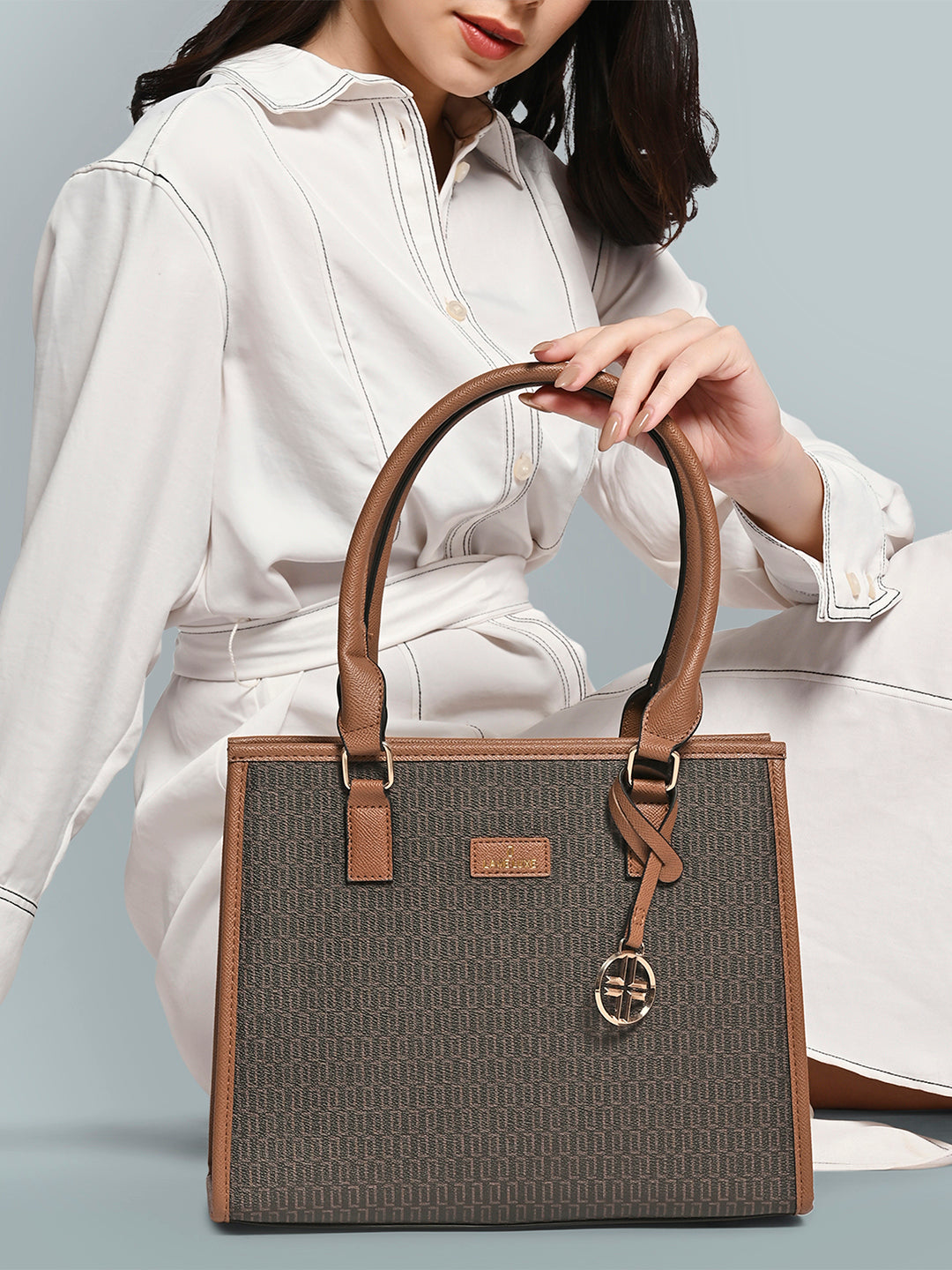 Lavie Luxe Monogram Quad Choco Medium Women's Satchel