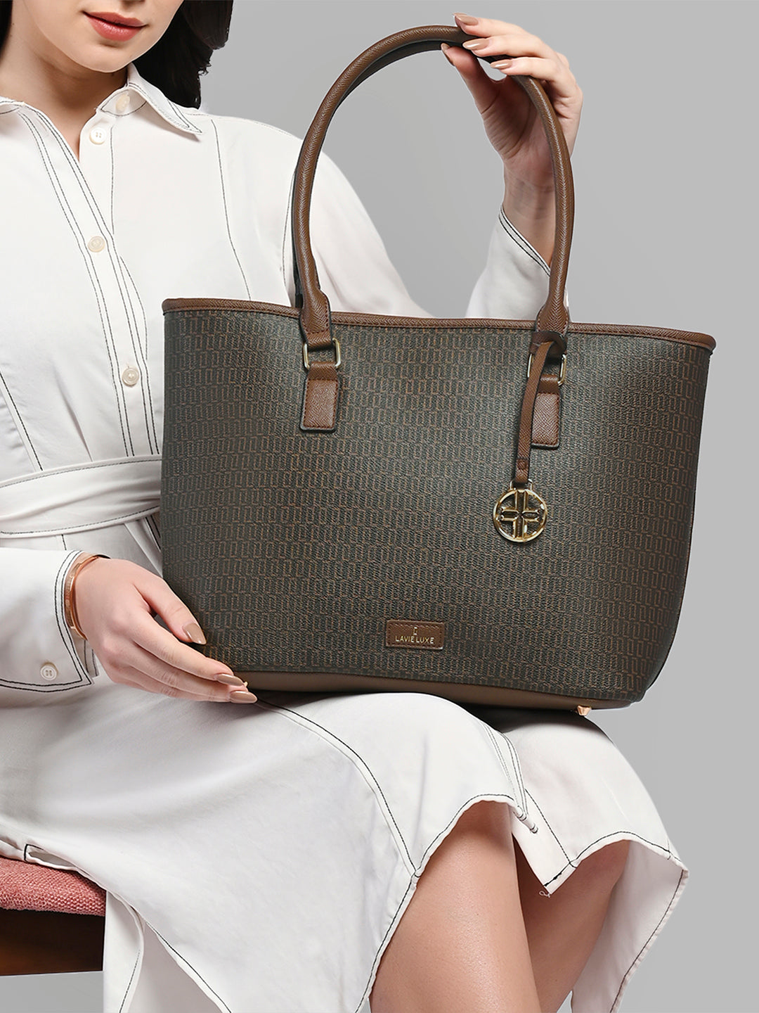 Lavie Luxe Monogram Sherry Pro Choco Large Women's Tote