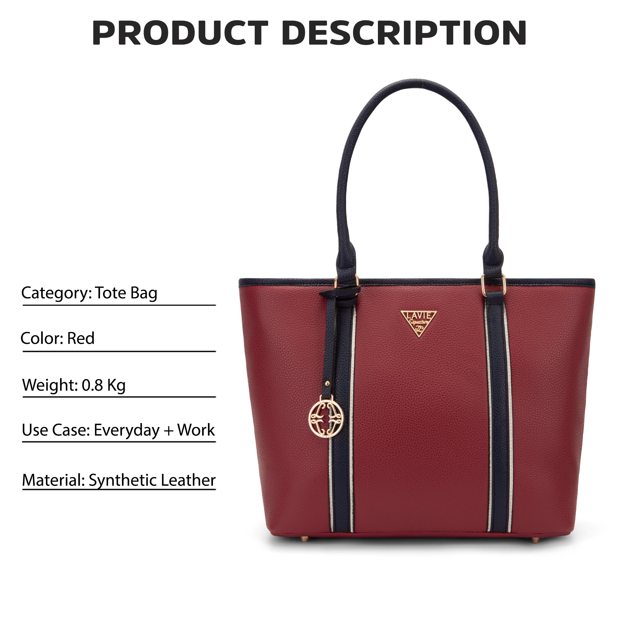 Lavie Signature Las Vegas Large Red Womens Tote Bag