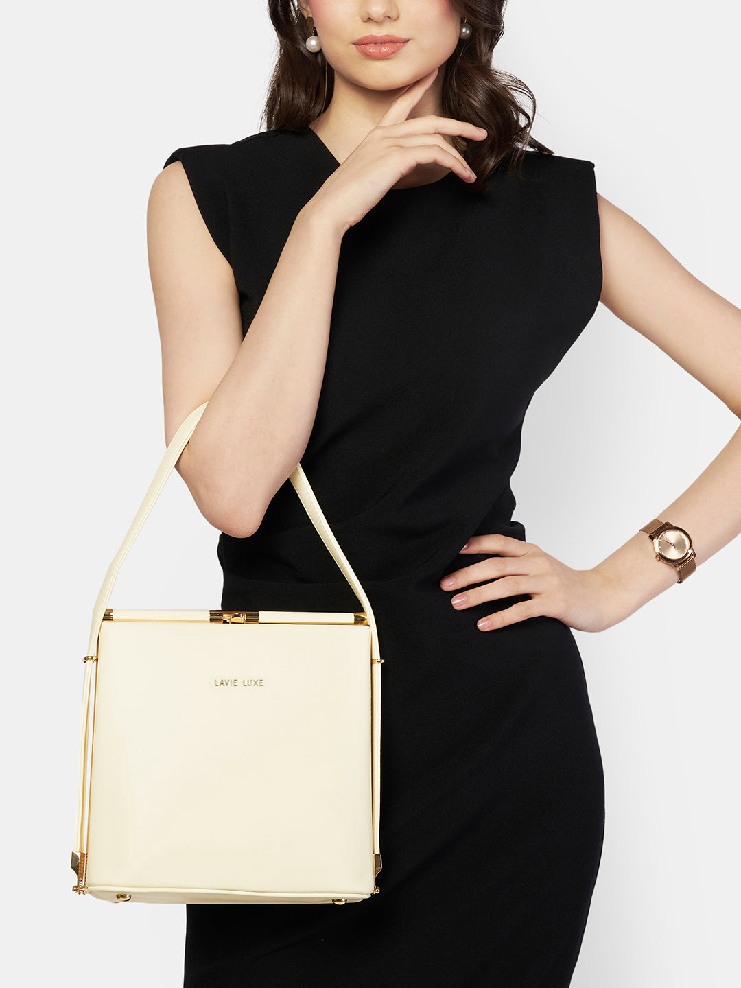 Lavie Luxe Glare Offwhite Medium Women's Framed Bag