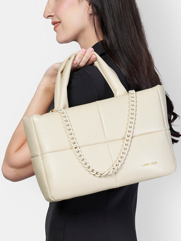 Lavie Luxe Puff Off White Small Women's Tote