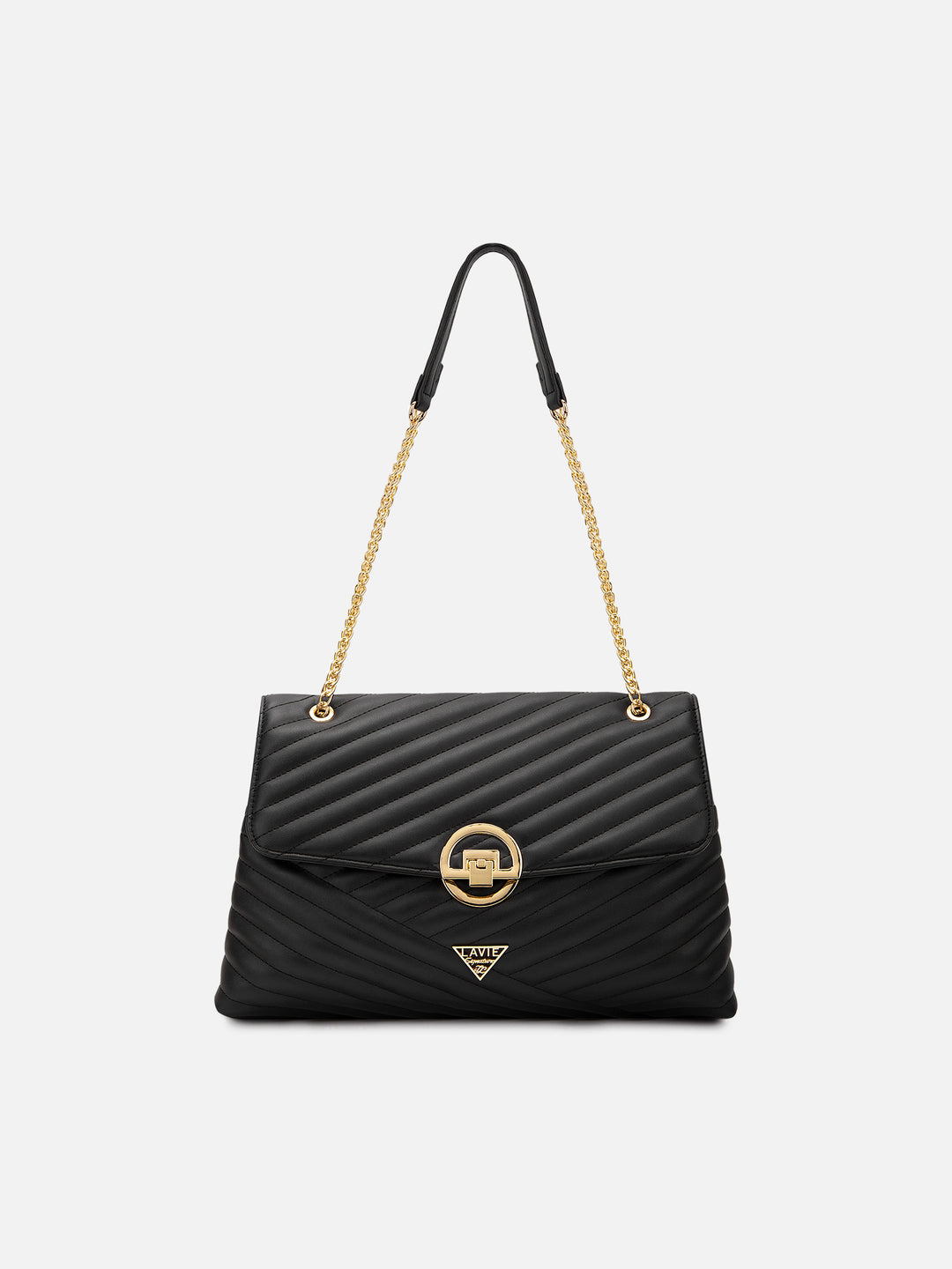 Denver Quilted Flap Large Black Satchel Bag