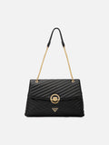 Denver Quilted Flap Large Black Satchel Bag