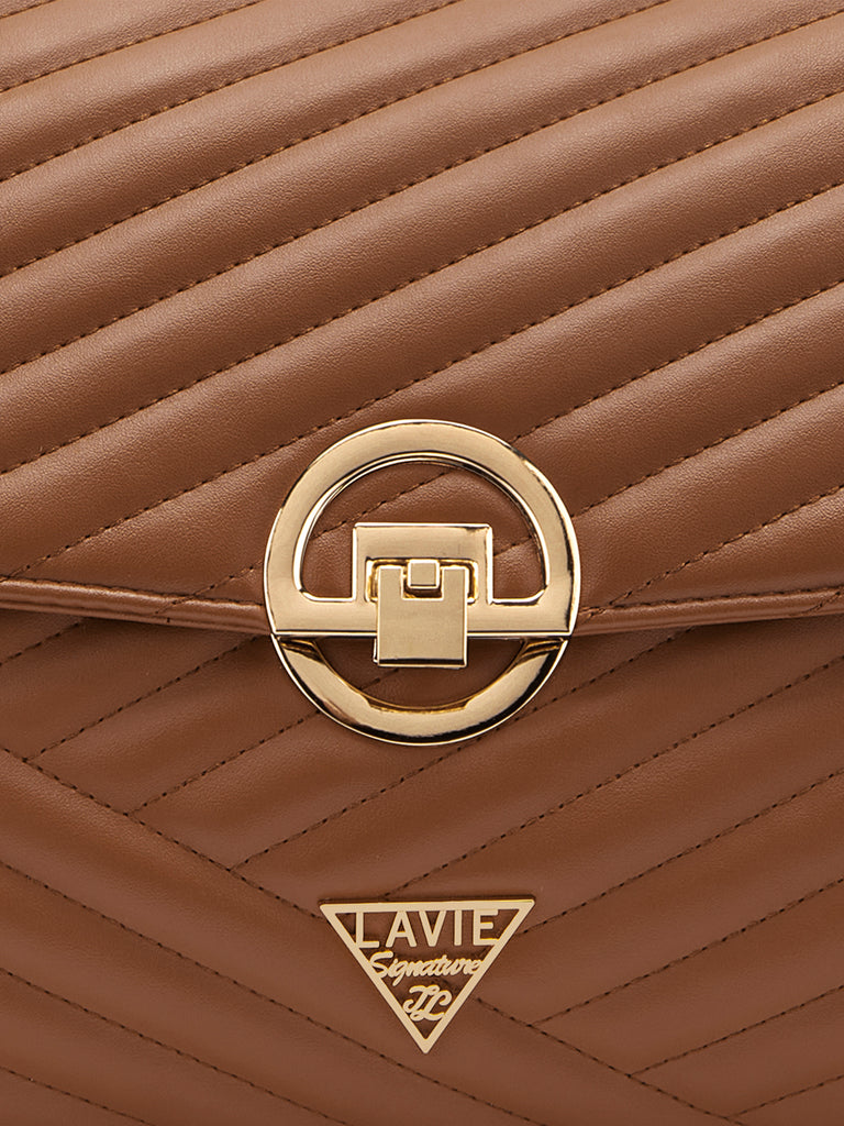 Lavie Signature Denver Large Tan Womens Quilted Flap Satchel