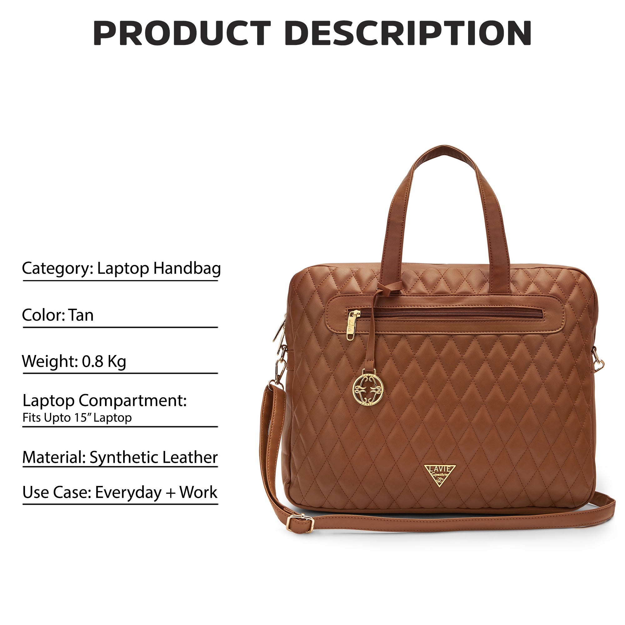 Lavie Signature Arizona Large Tan Womens Laptop Bag