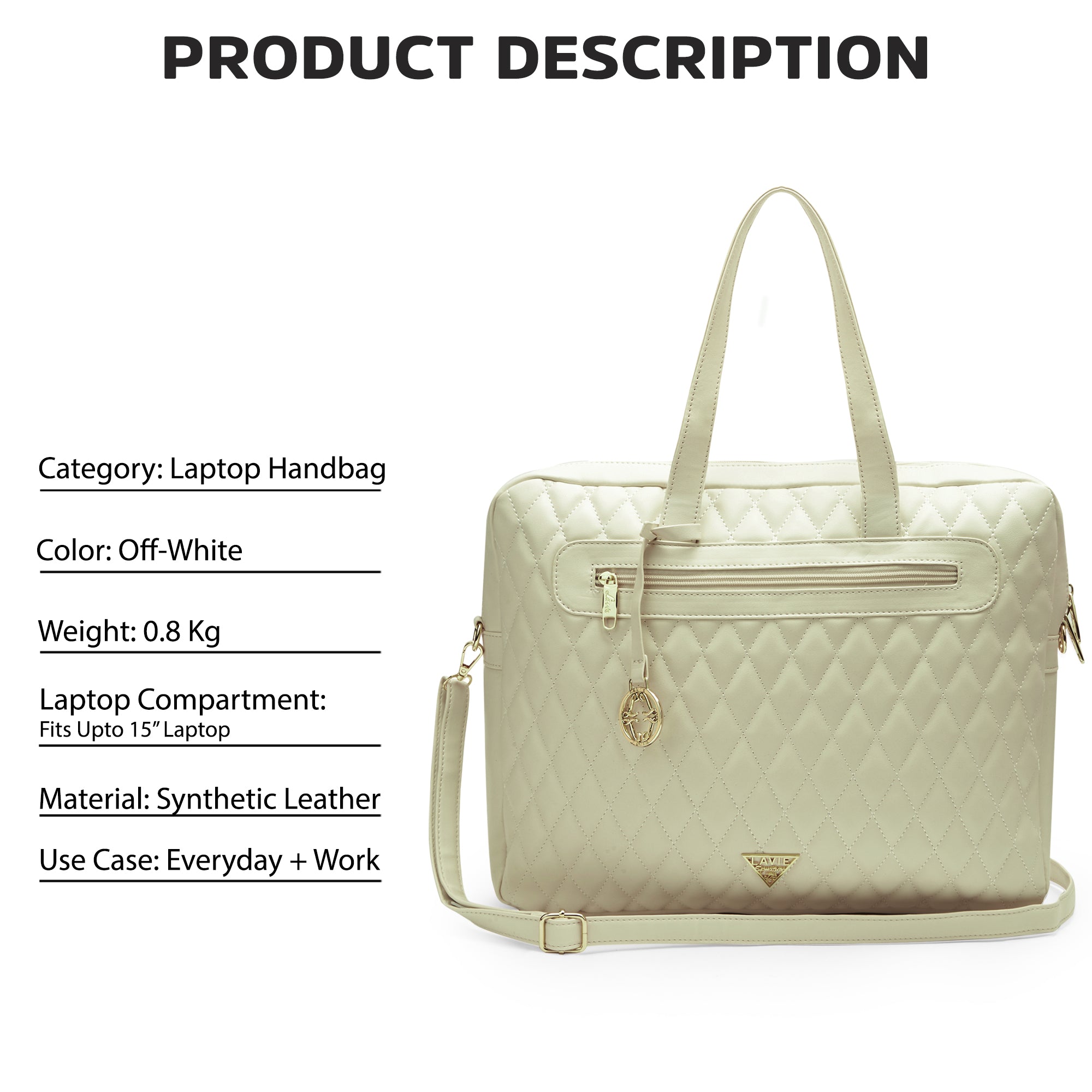 Lavie Signature Arizona Large Off White Womens Laptop Bag