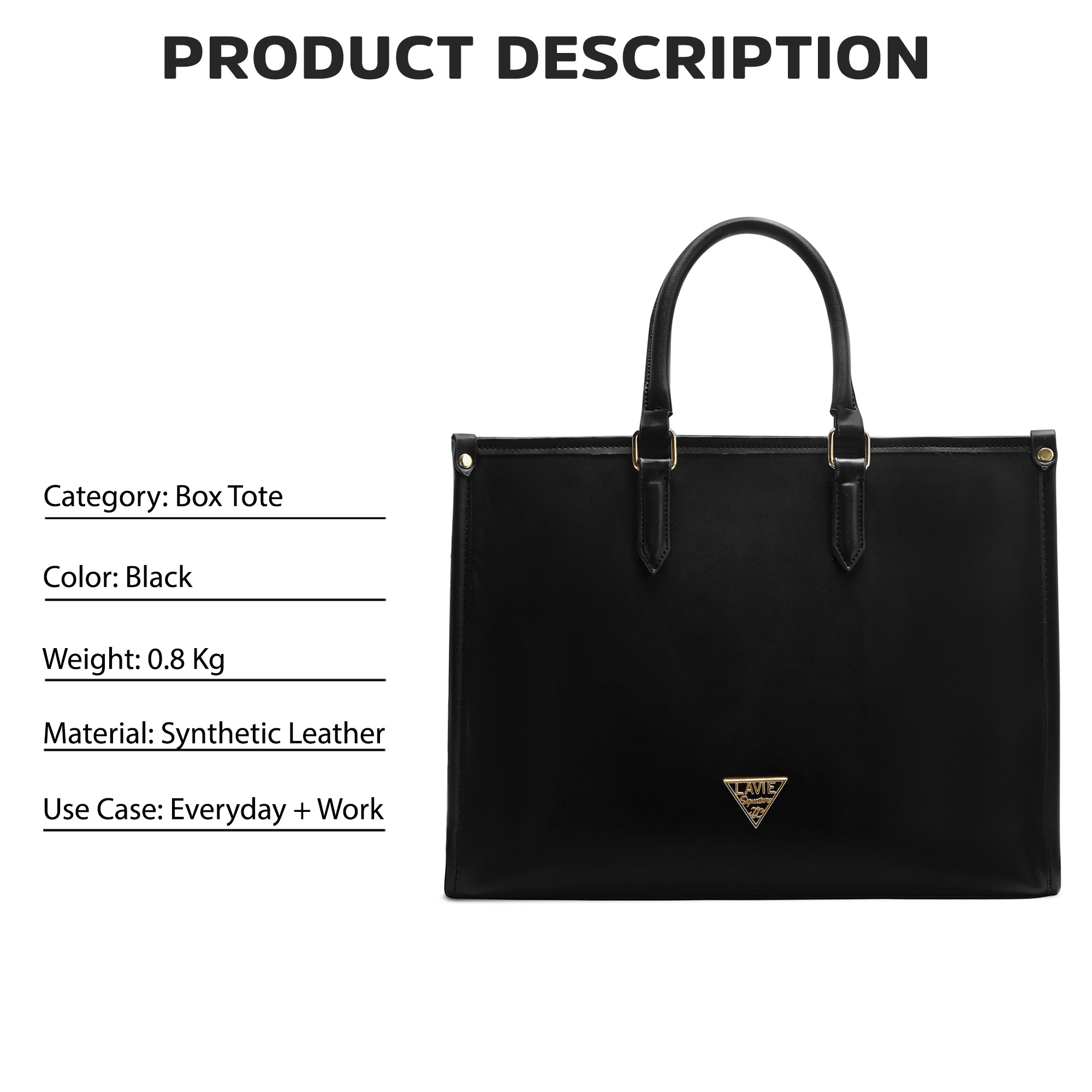 Lavie Signature Madisson Large Black Womens Box Tote