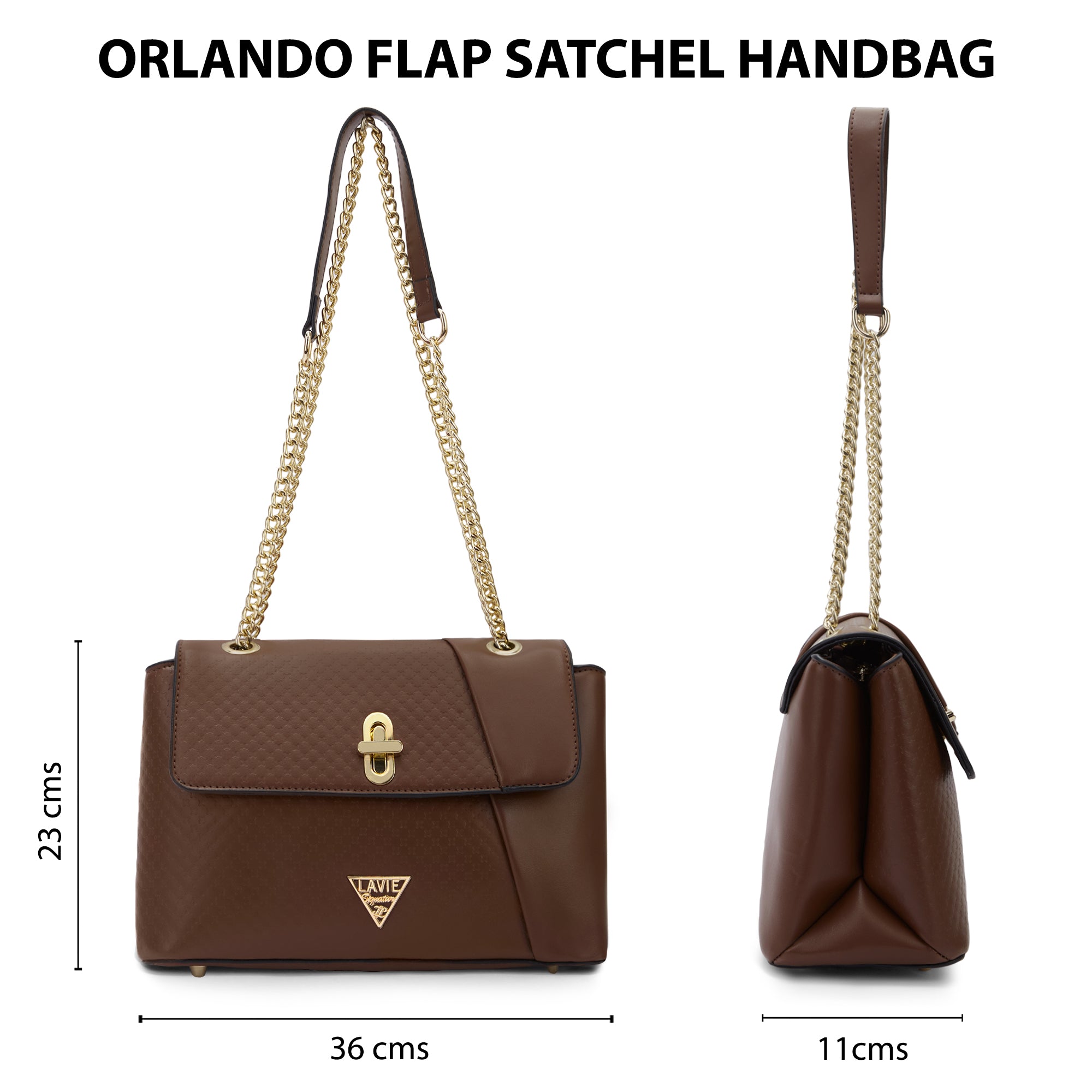 Lavie Signature Orlando Small Dark Tan Womens Flap Satchel