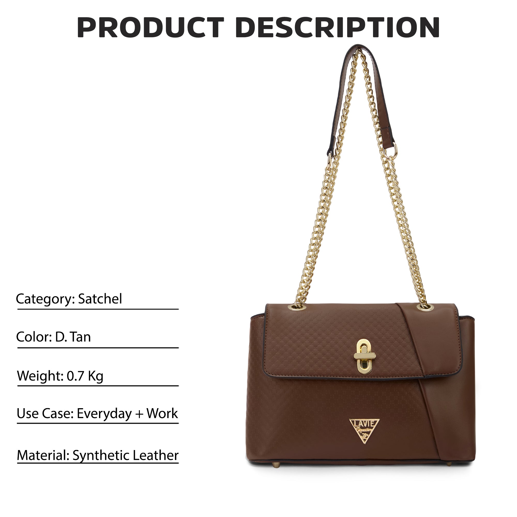 Lavie Signature Orlando Small Dark Tan Womens Flap Satchel