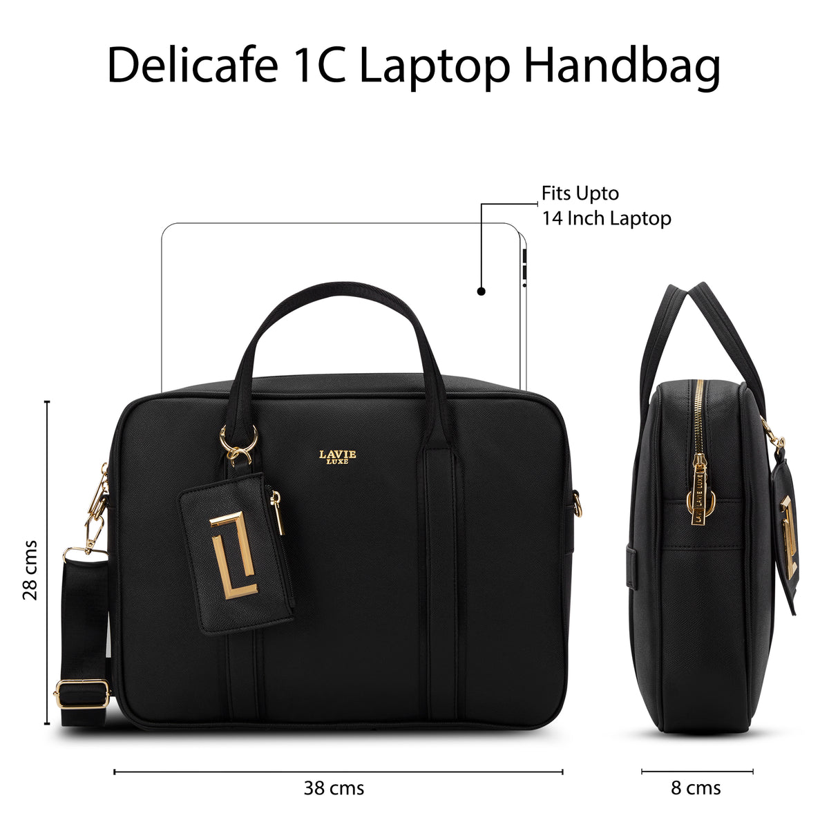 Delicaff 1 Compartment Large Black Laptop Handbag