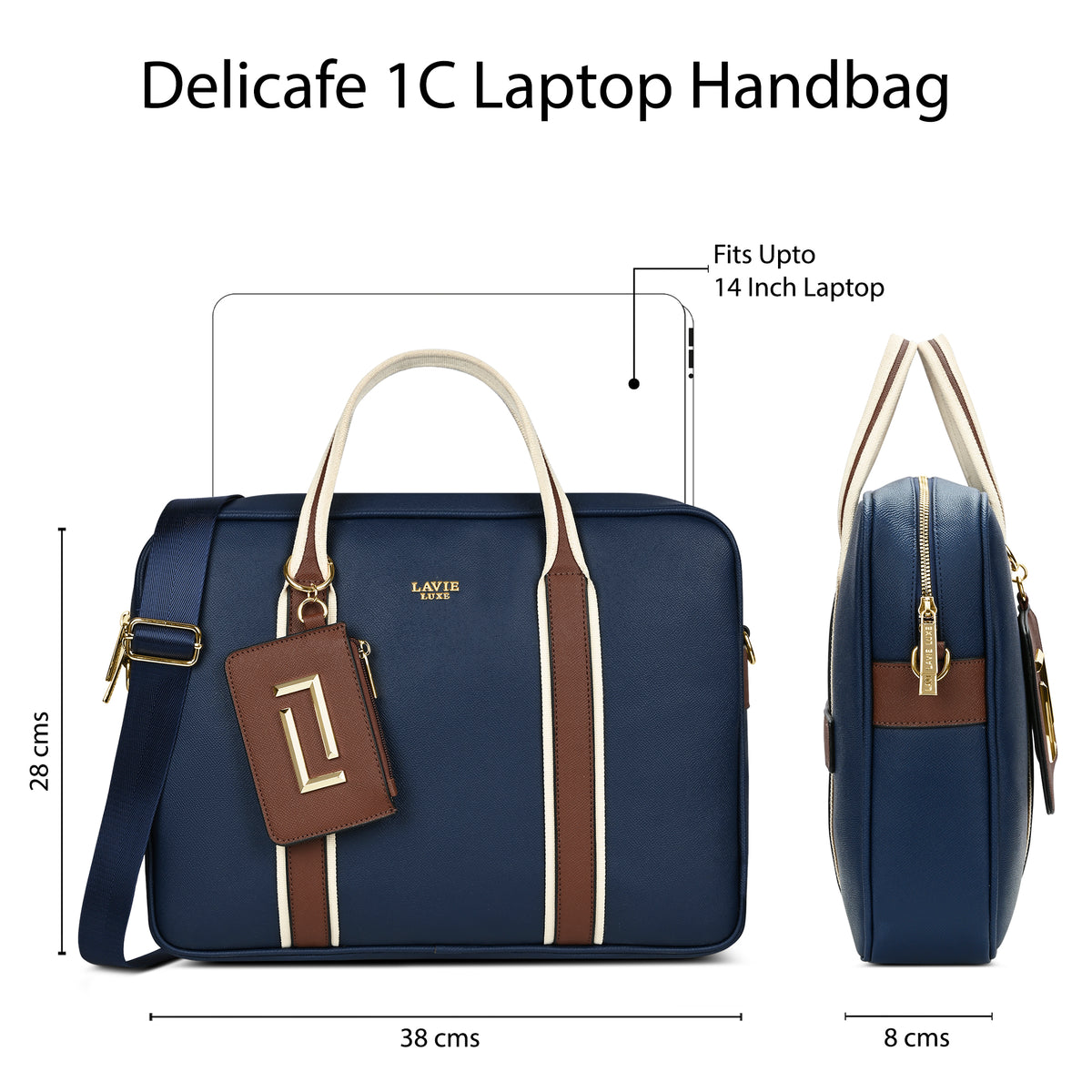 Delicaff 1 Compartment Large Navy Laptop Handbag