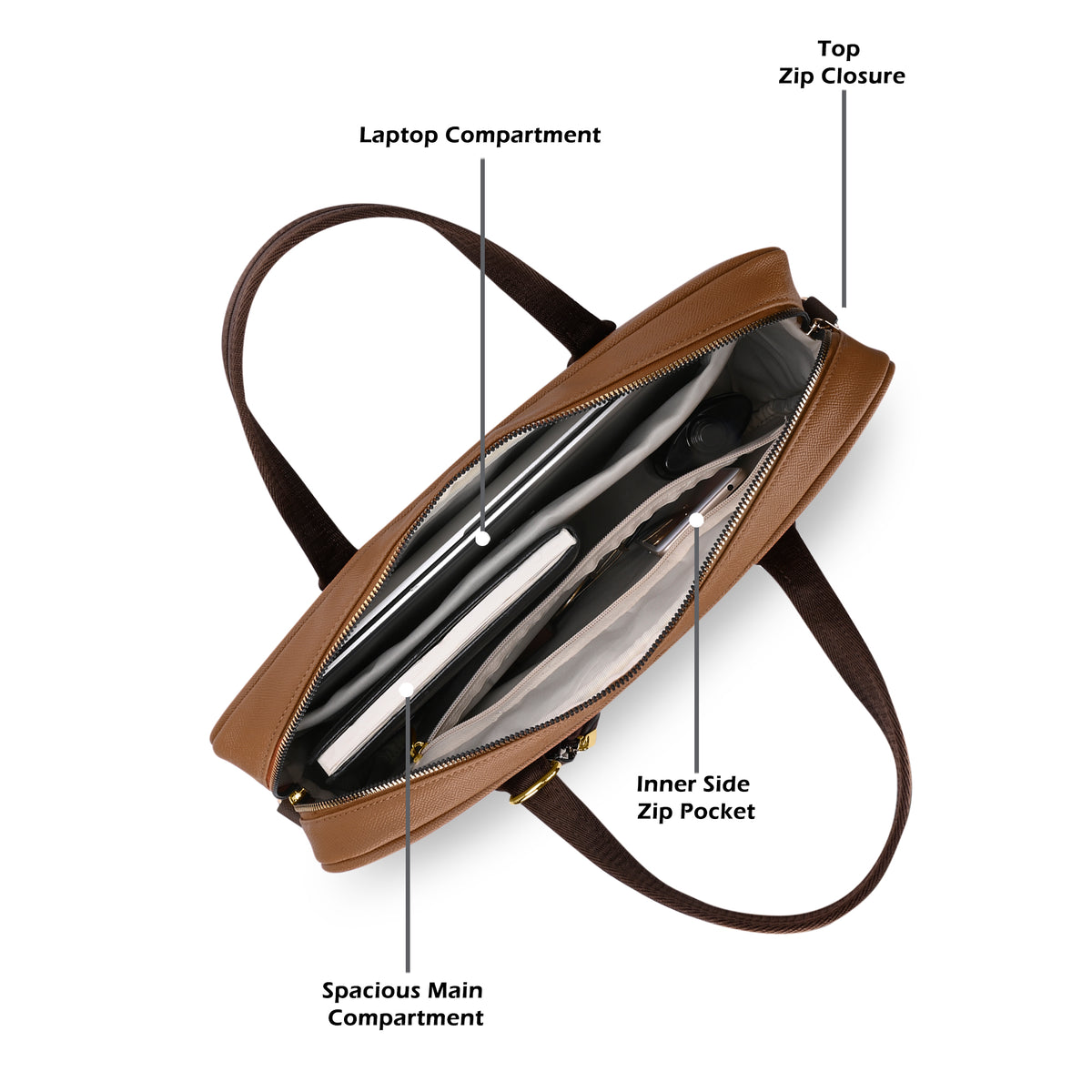 Delicaff 1 Compartment Large Tan Laptop Handbag