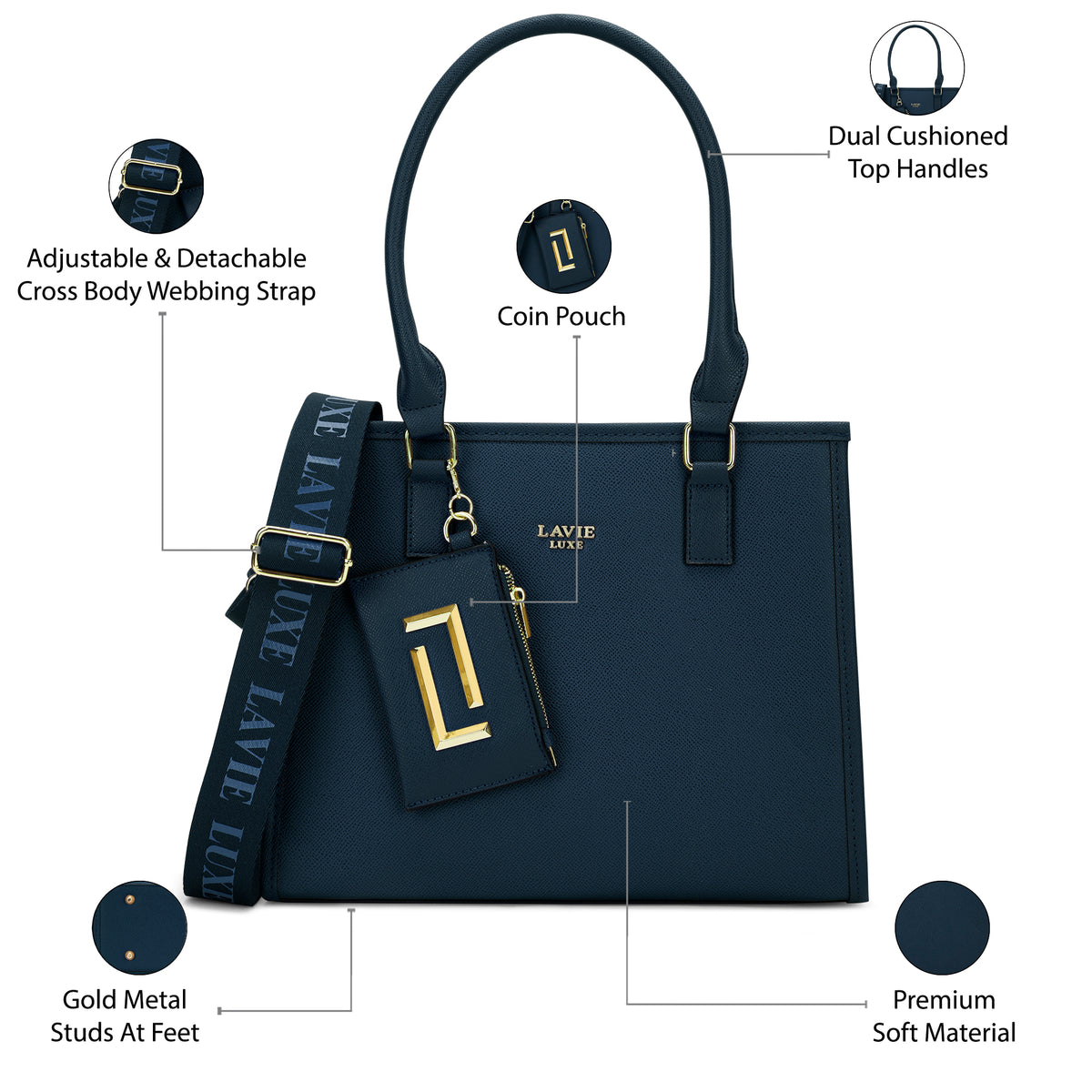 Duo Quad Medium Navy Handbag