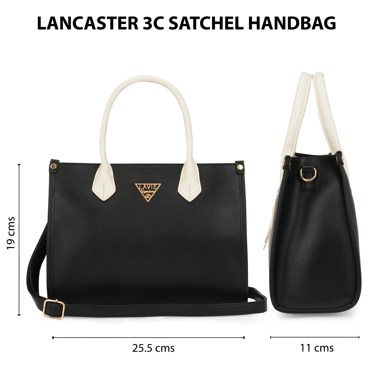 Lancaster 3 Compartment Small Black Satchel Bag