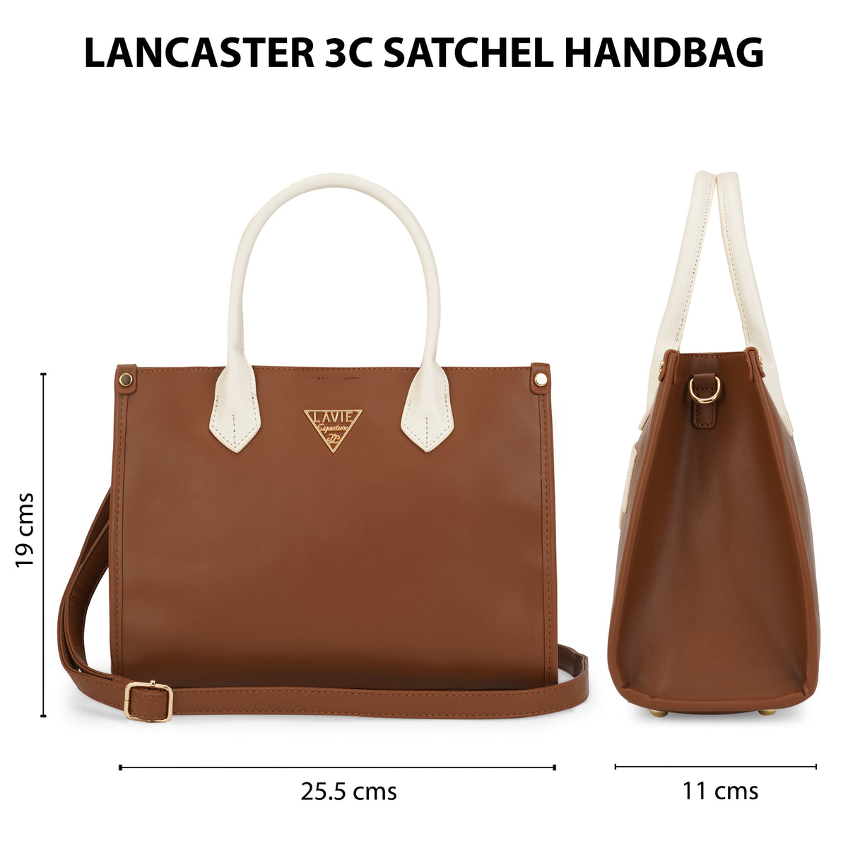 Lancaster 3 Compartment Small Dark Tan Satchel Bag