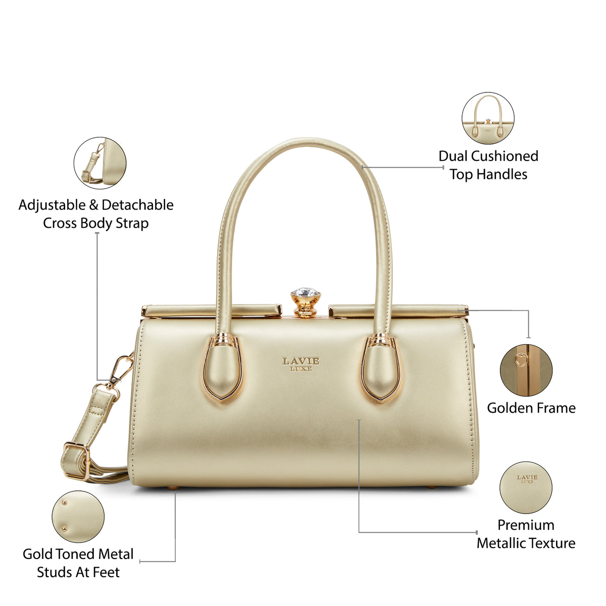 Dazzle Medium Gold Handbag