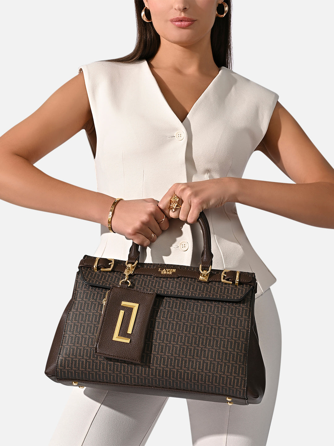 Monogram Cindy Horizontal Medium Satchel Bag Choco