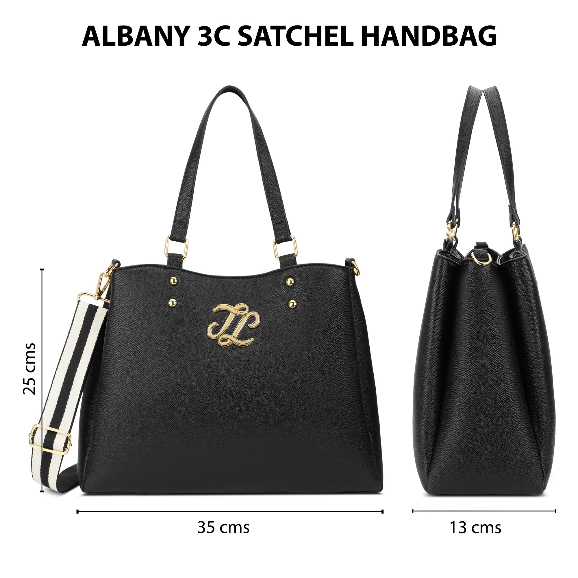 Albany 3 Compartment Medium Satchel Bag Black