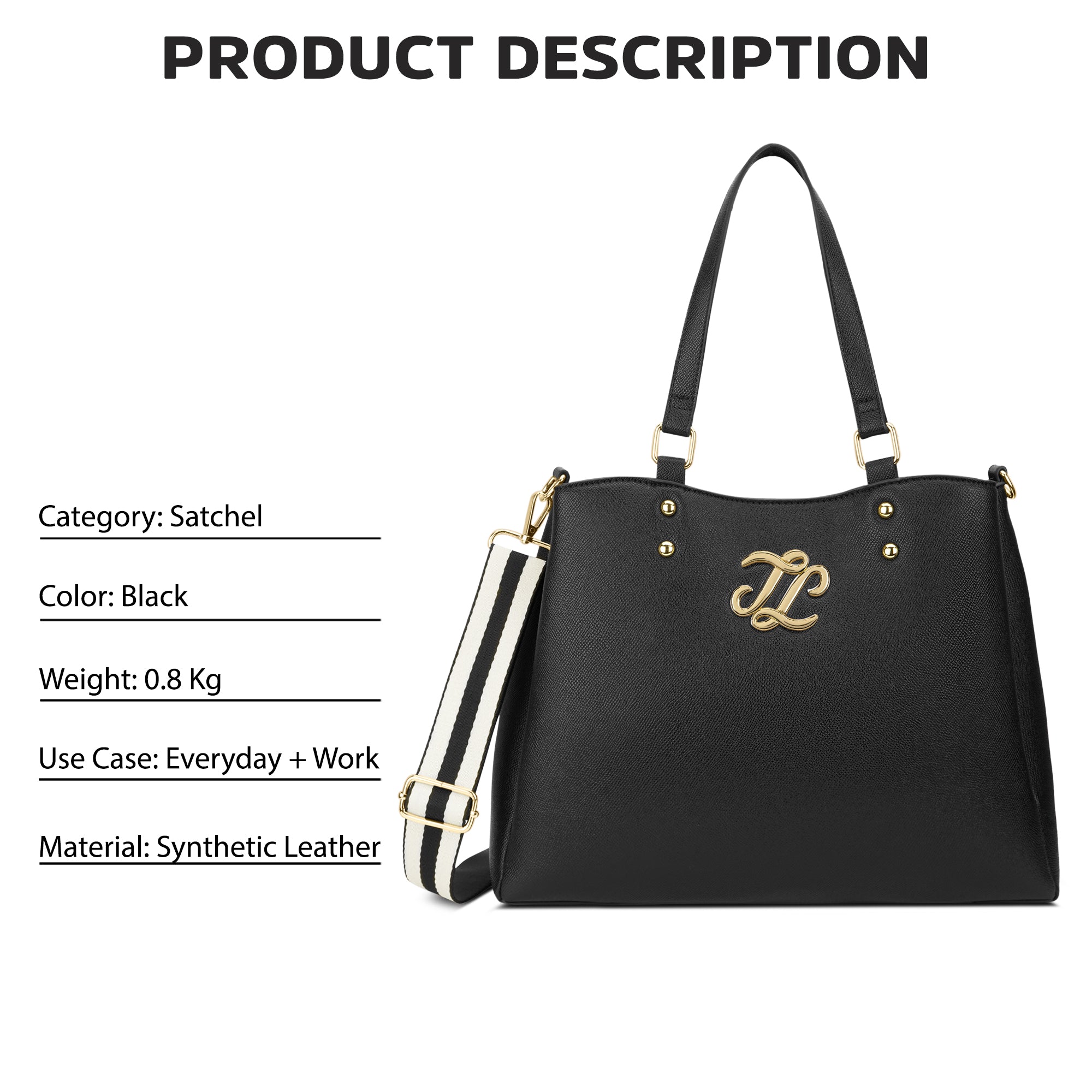 Albany 3 Compartment Medium Satchel Bag Black